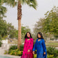 Fuchsia Mirrorwork Silk Suit