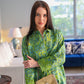 Green Paisley Print Silk Tunic Co-ord Set with Cutwork