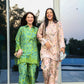 Green Paisley Print Silk Tunic Co-ord Set with Cutwork