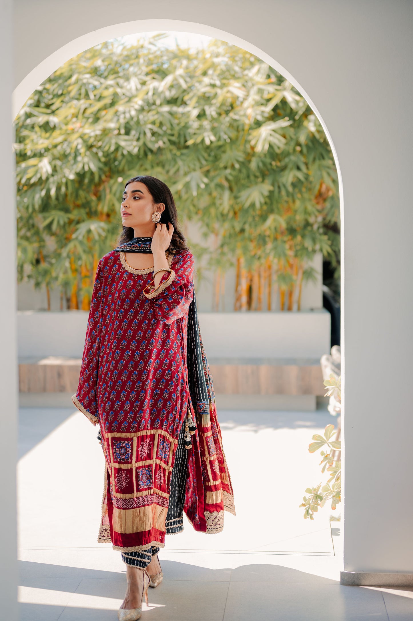 Maroon Ajrakh Silk Suit