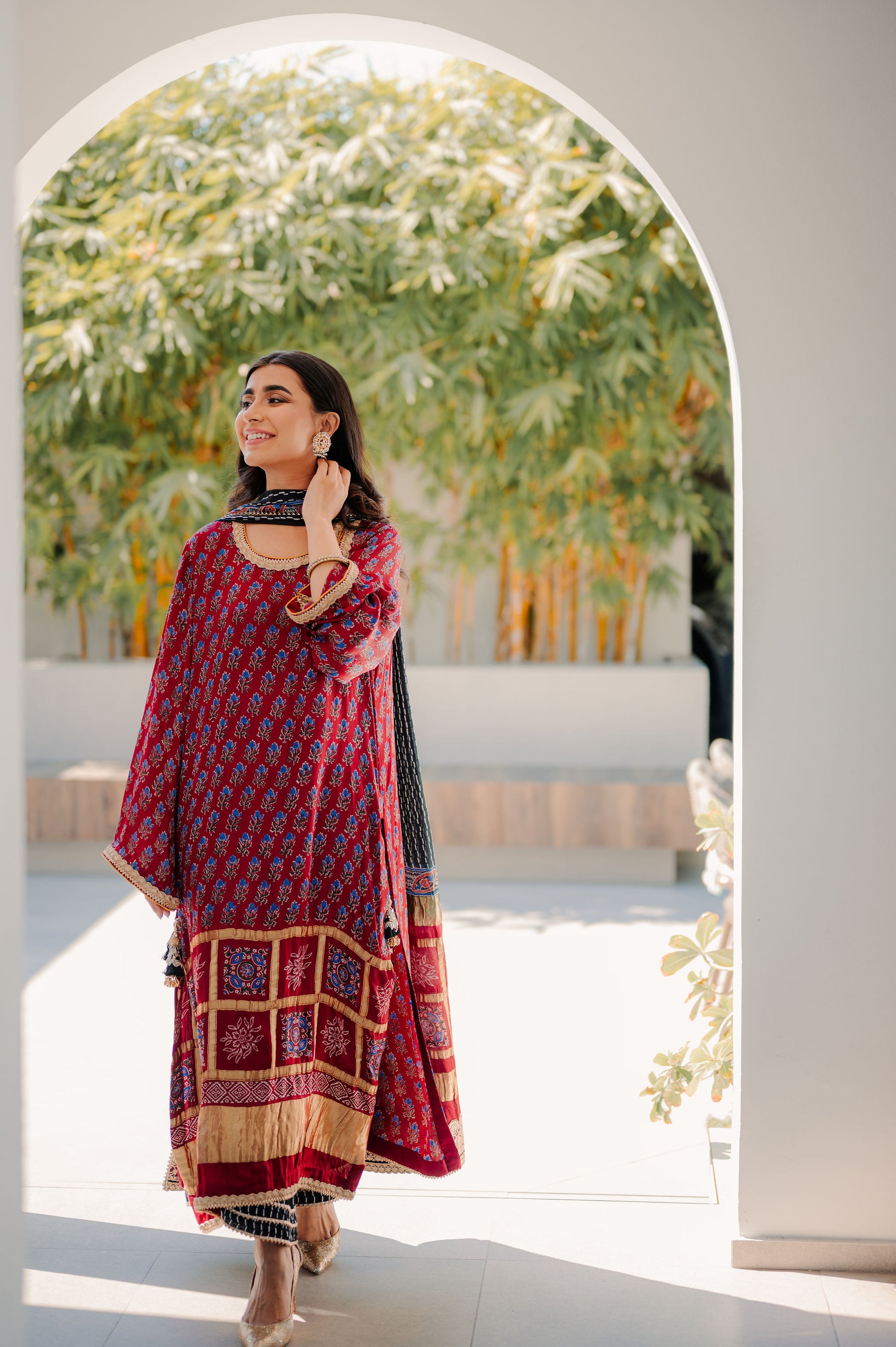 Maroon Ajrakh Silk Suit
