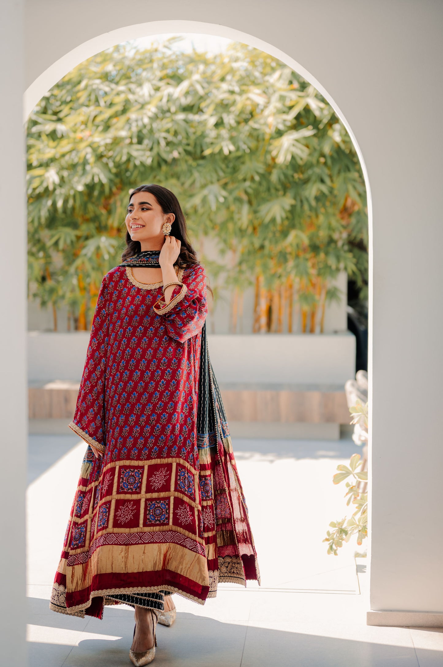 Maroon Ajrakh Silk Suit