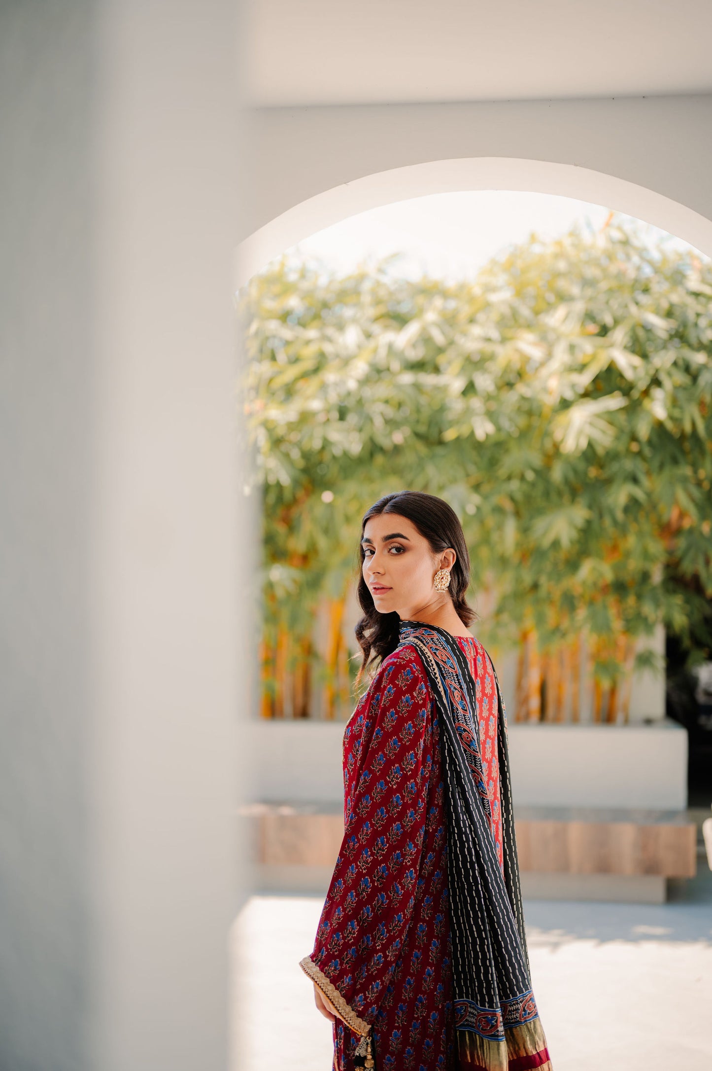 Maroon Ajrakh Silk Suit