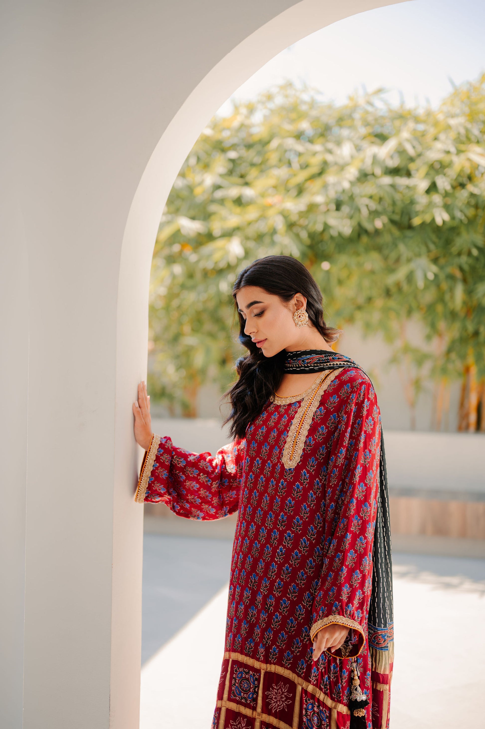 Maroon Ajrakh Silk Suit