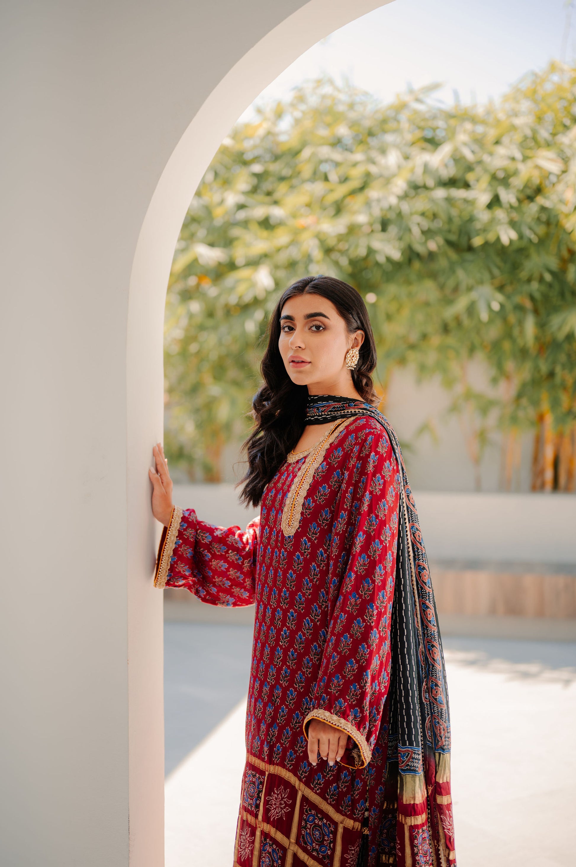Maroon Ajrakh Silk Suit