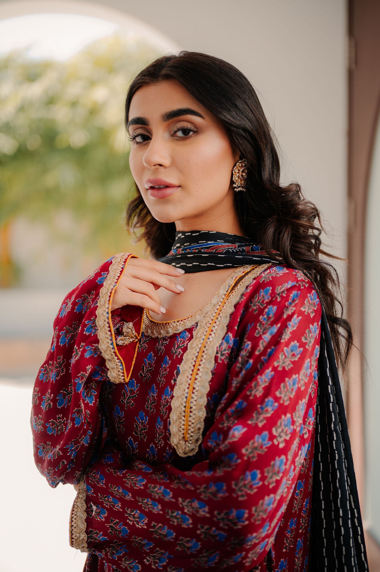 Maroon Ajrakh Silk Suit