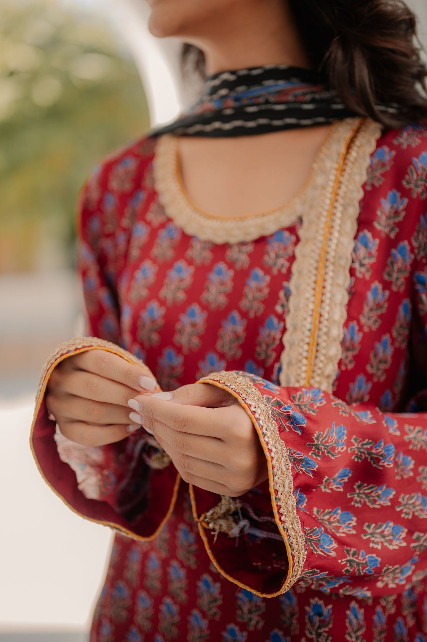Maroon Ajrakh Silk Suit