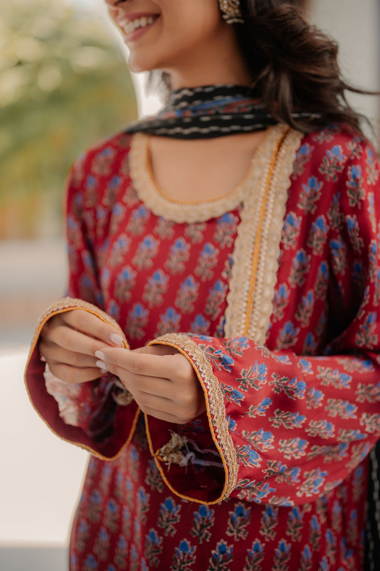 Maroon Ajrakh Silk Suit
