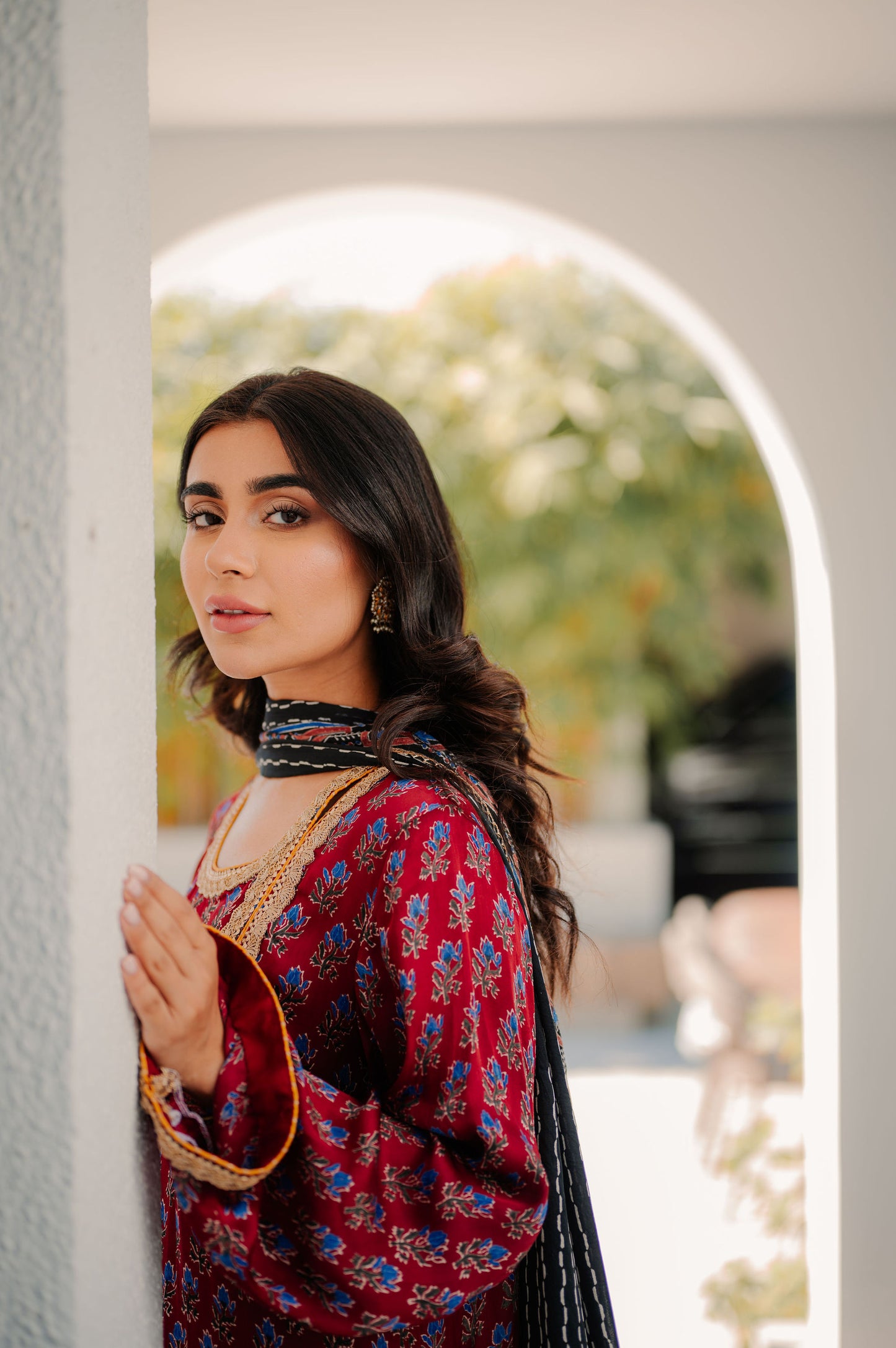 Maroon Ajrakh Silk Suit