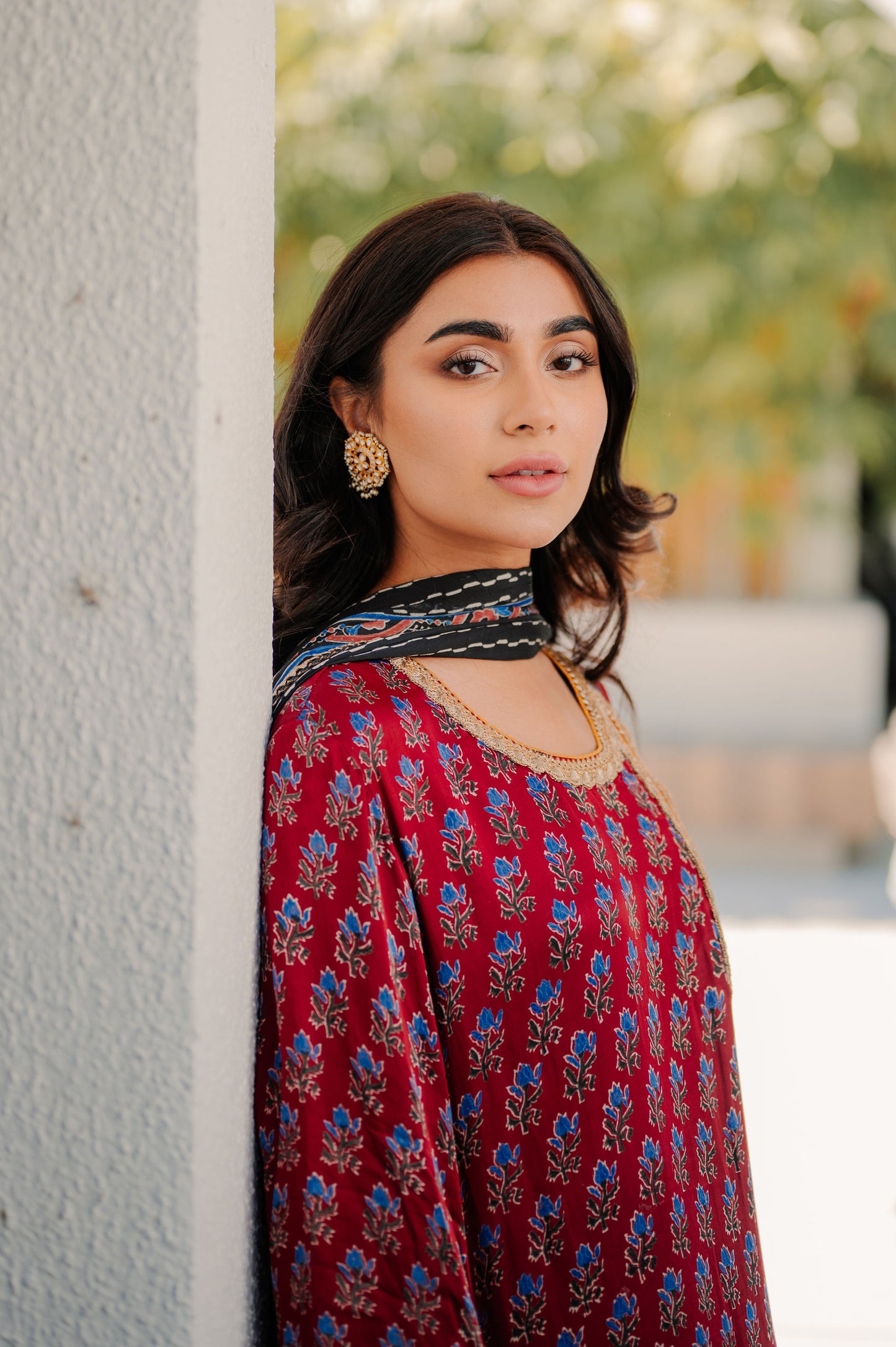 Maroon Ajrakh Silk Suit