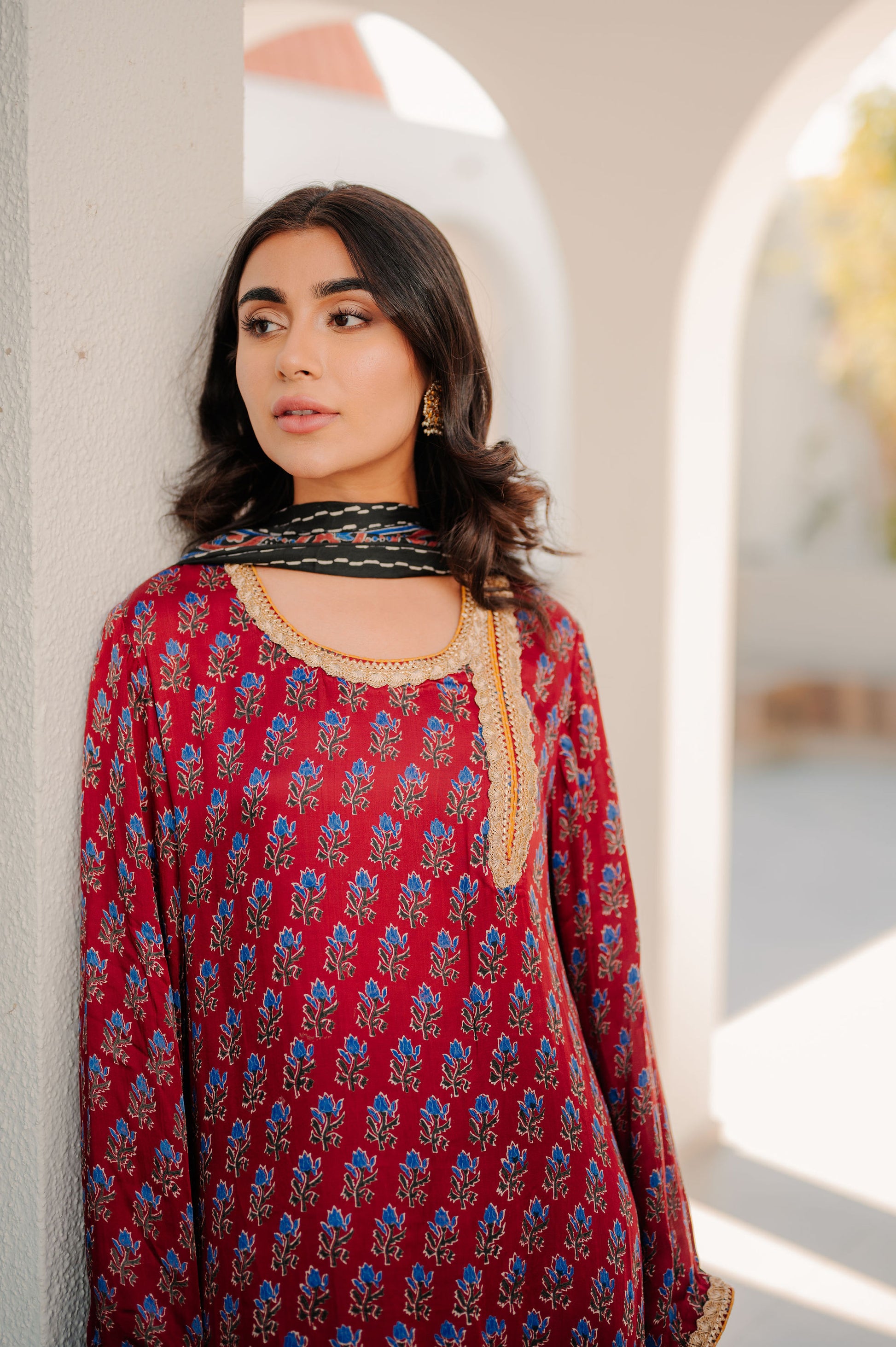 Maroon Ajrakh Silk Suit