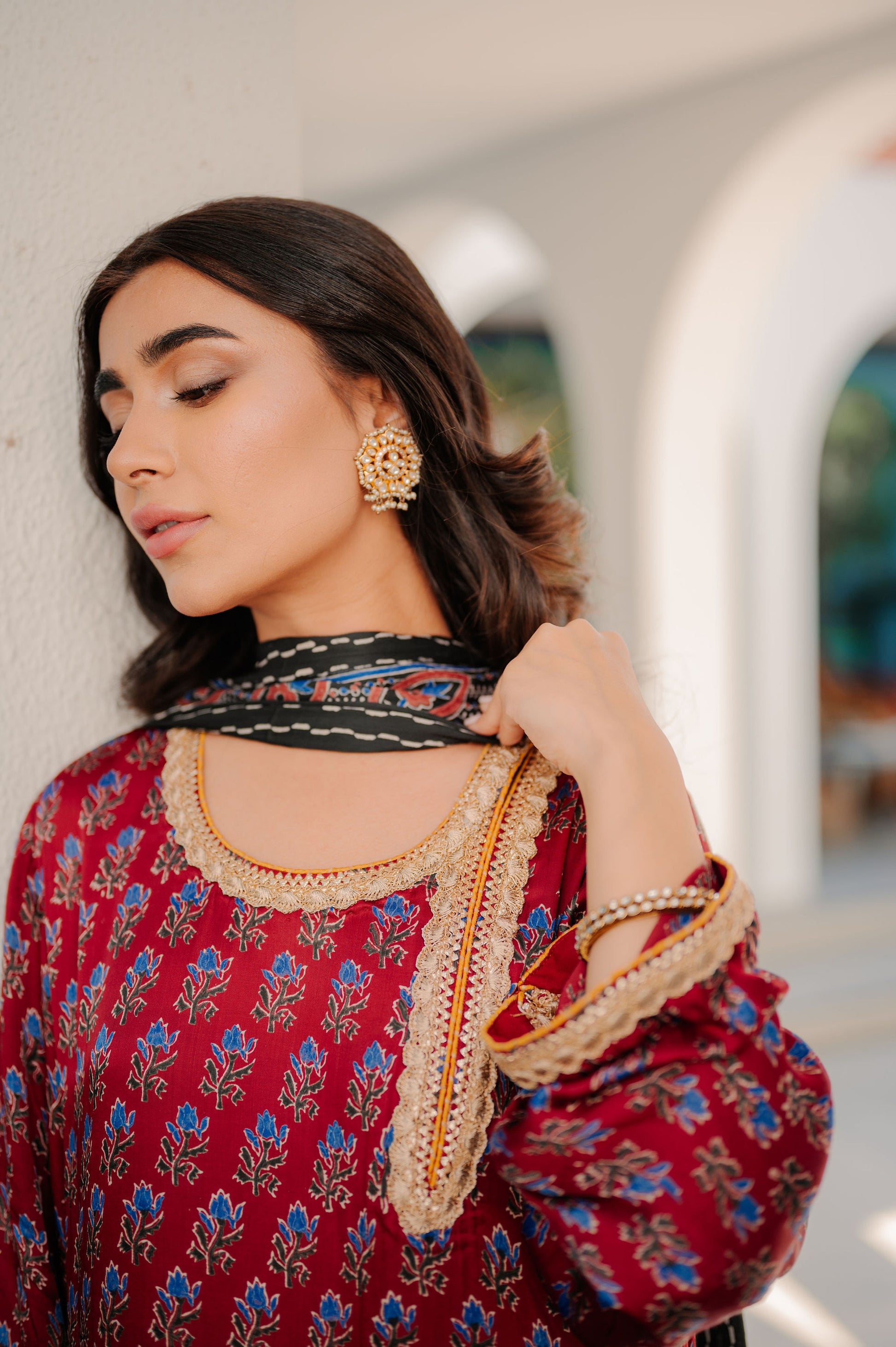 Maroon Ajrakh Silk Suit