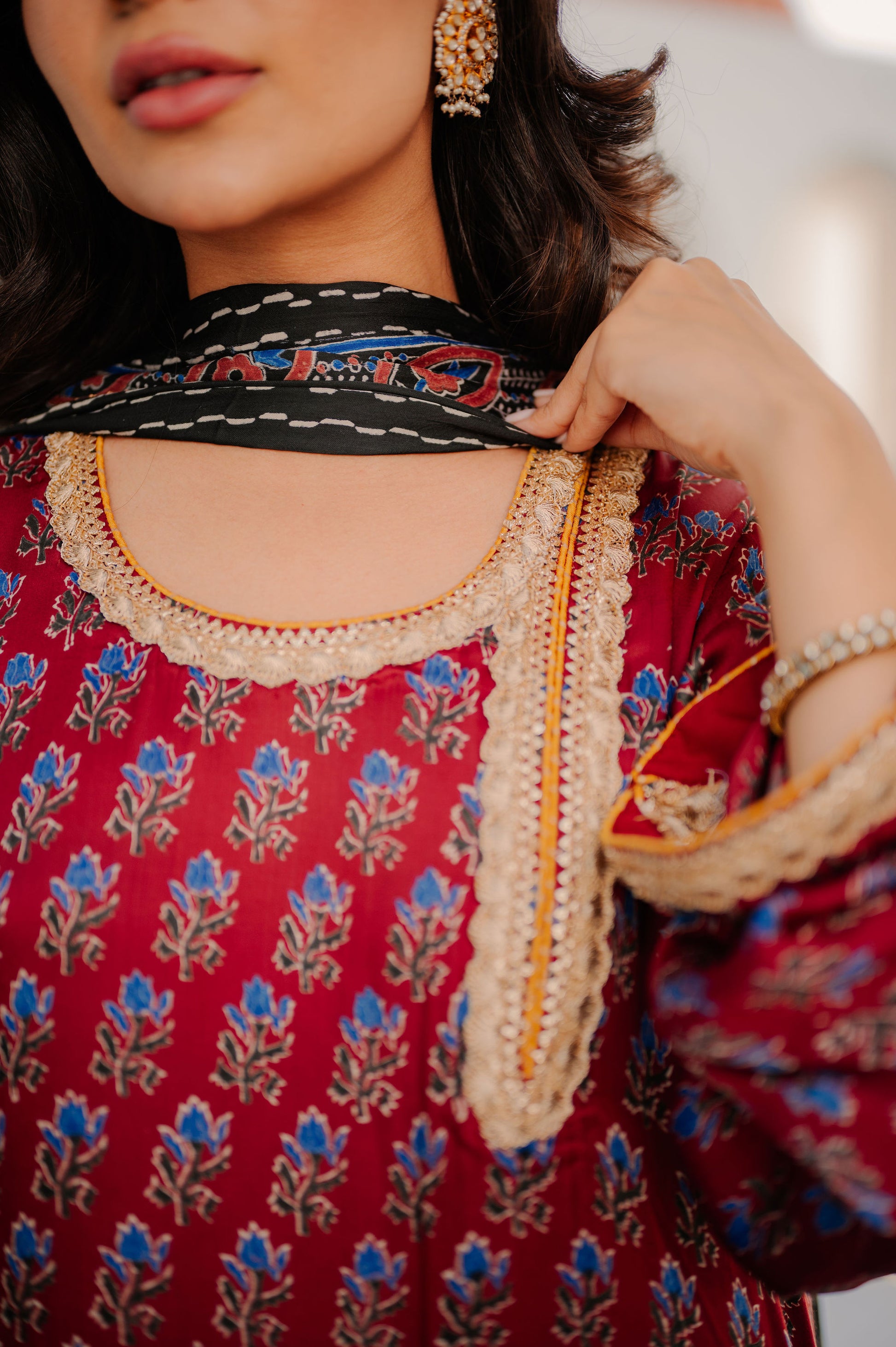 Maroon Ajrakh Silk Suit