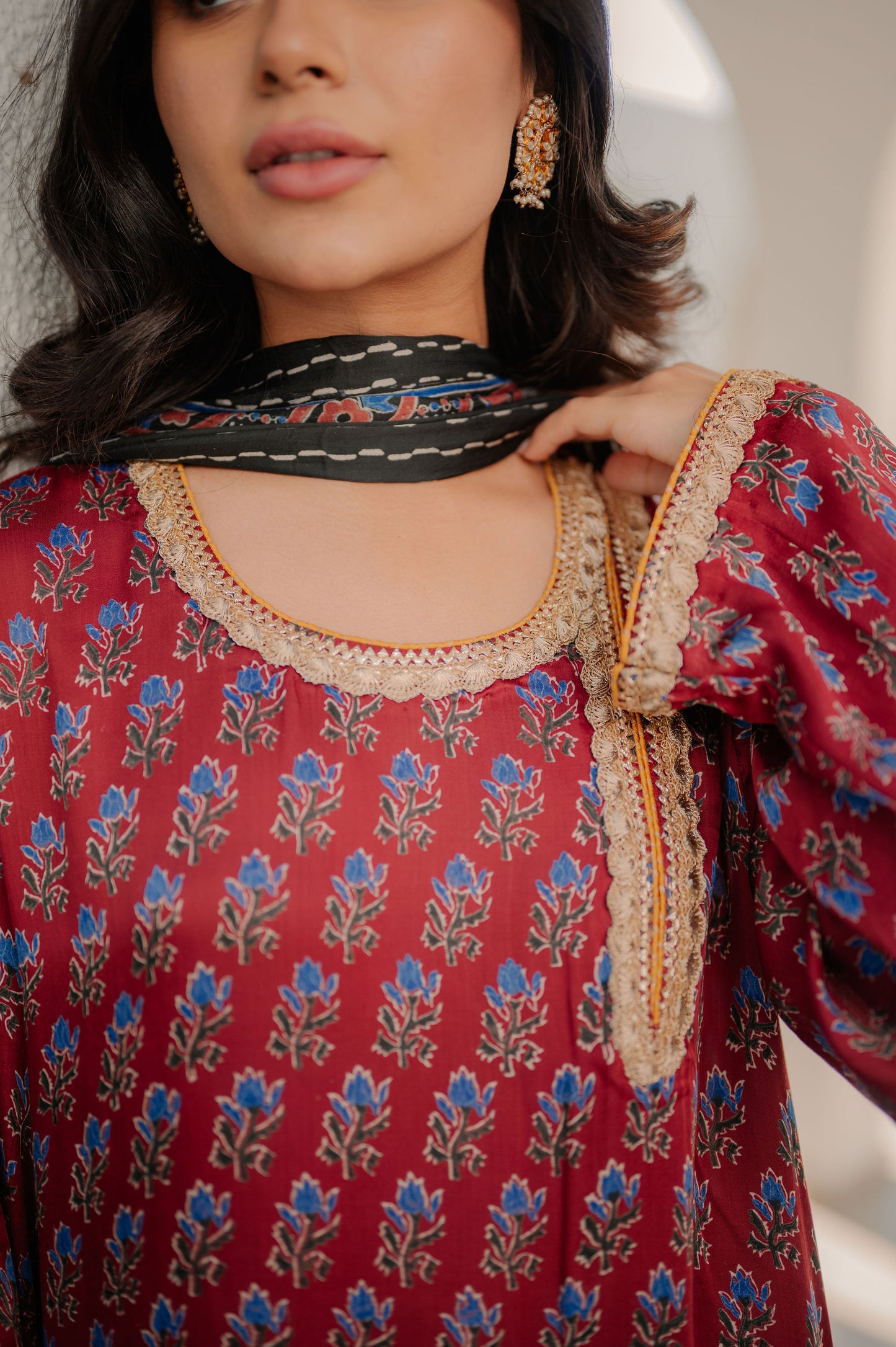 Maroon Ajrakh Silk Suit