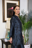 MILA Charcoal Midnight Blue Tonal Embroidered Silk Co-ord Set