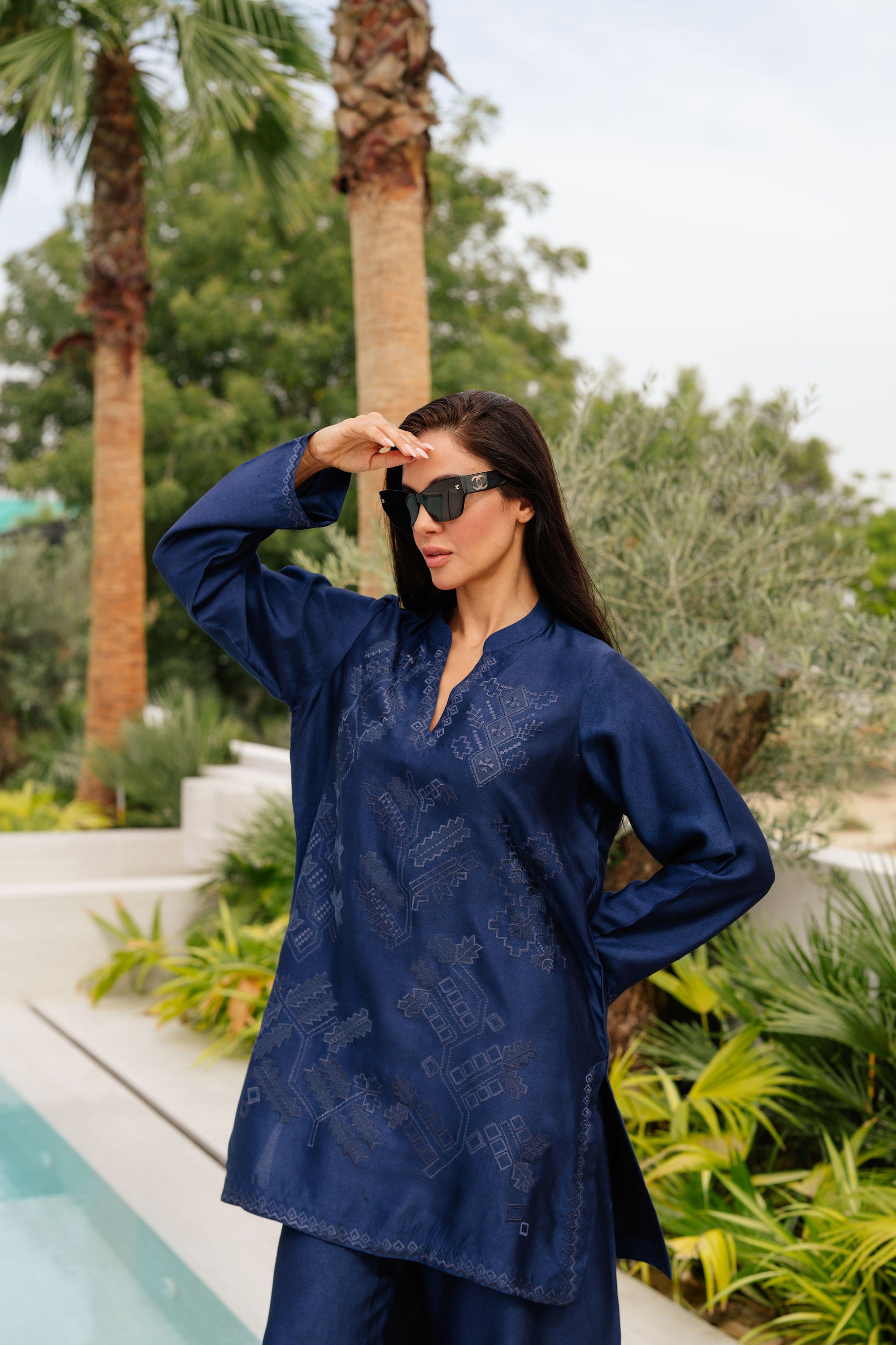 Navy Tonal Silk Co-ord