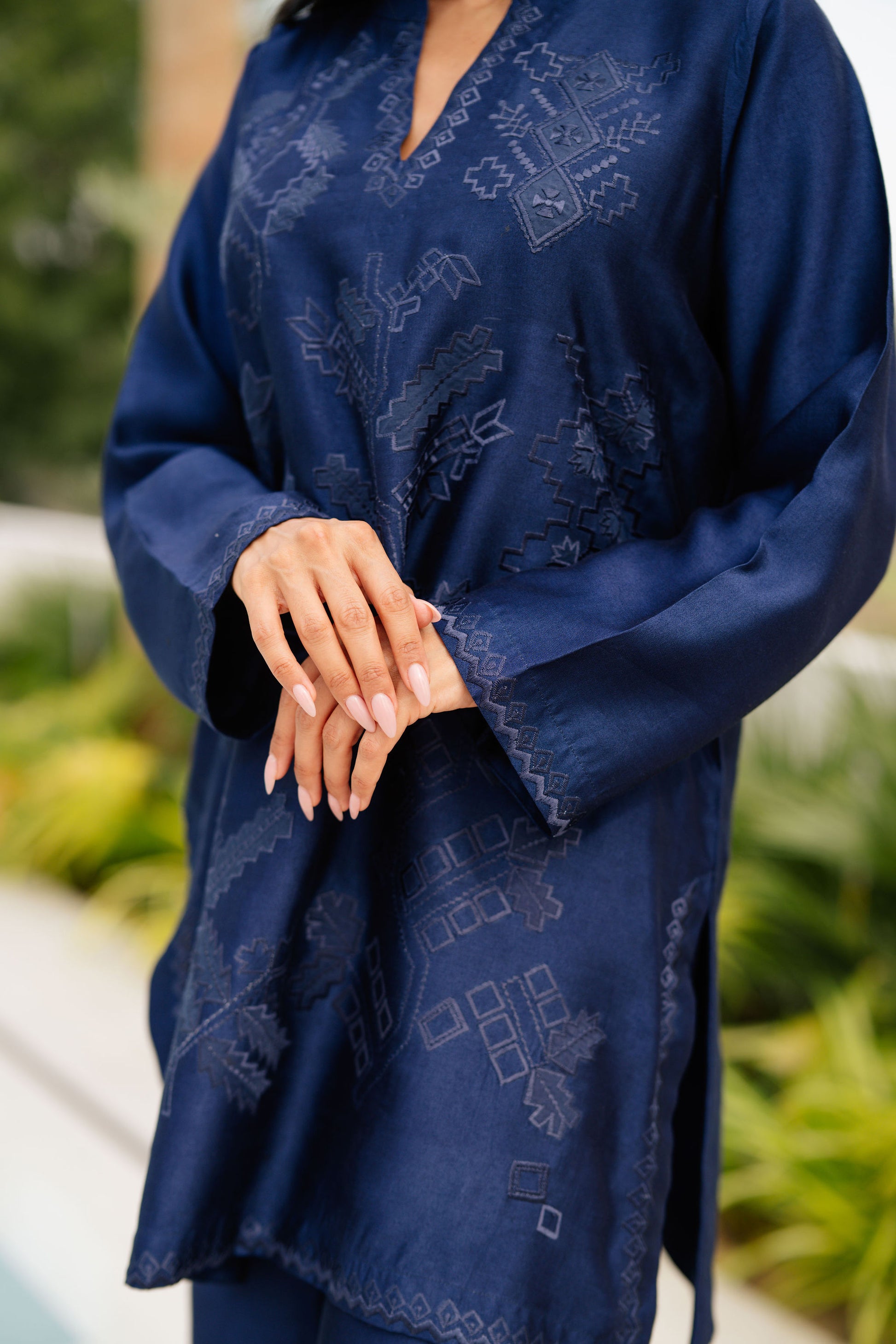 Navy Tonal Silk Co-ord
