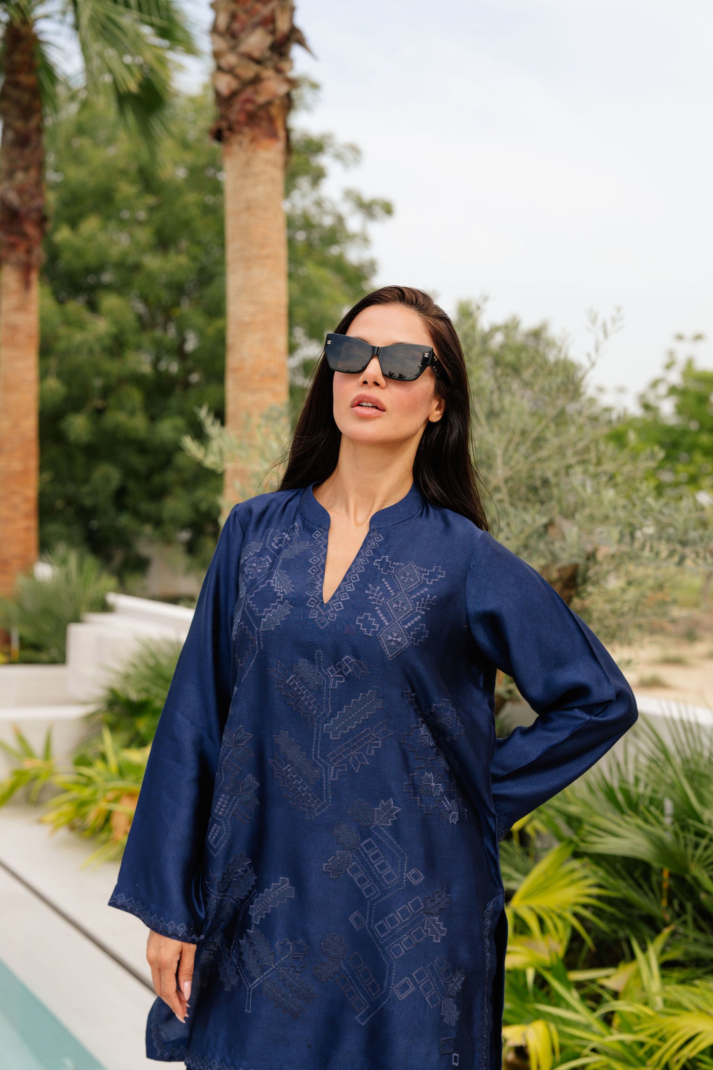 Navy Tonal Silk Co-ord