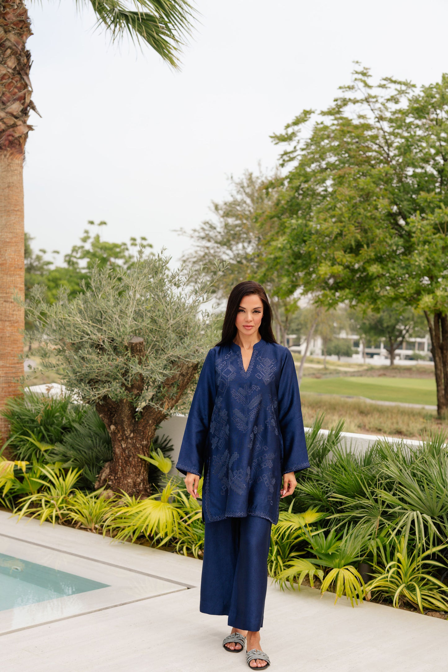 Navy Tonal Silk Co-ord