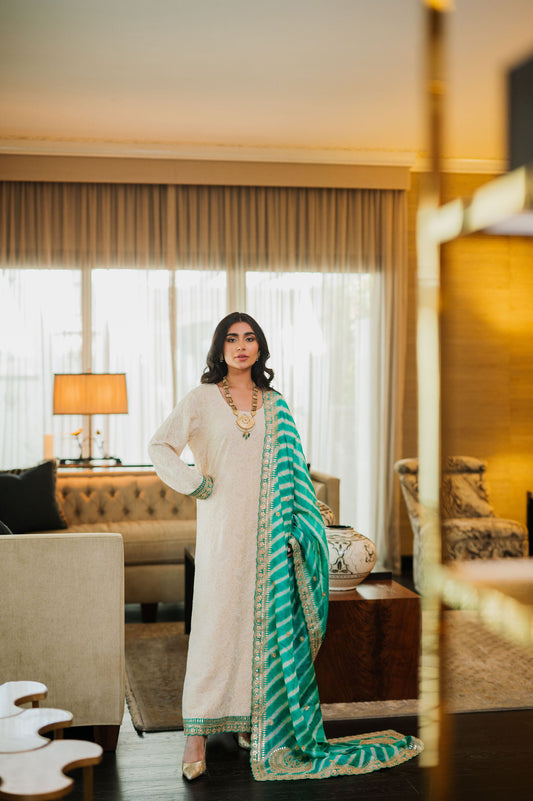 Ivory Chikankari Silk Suit