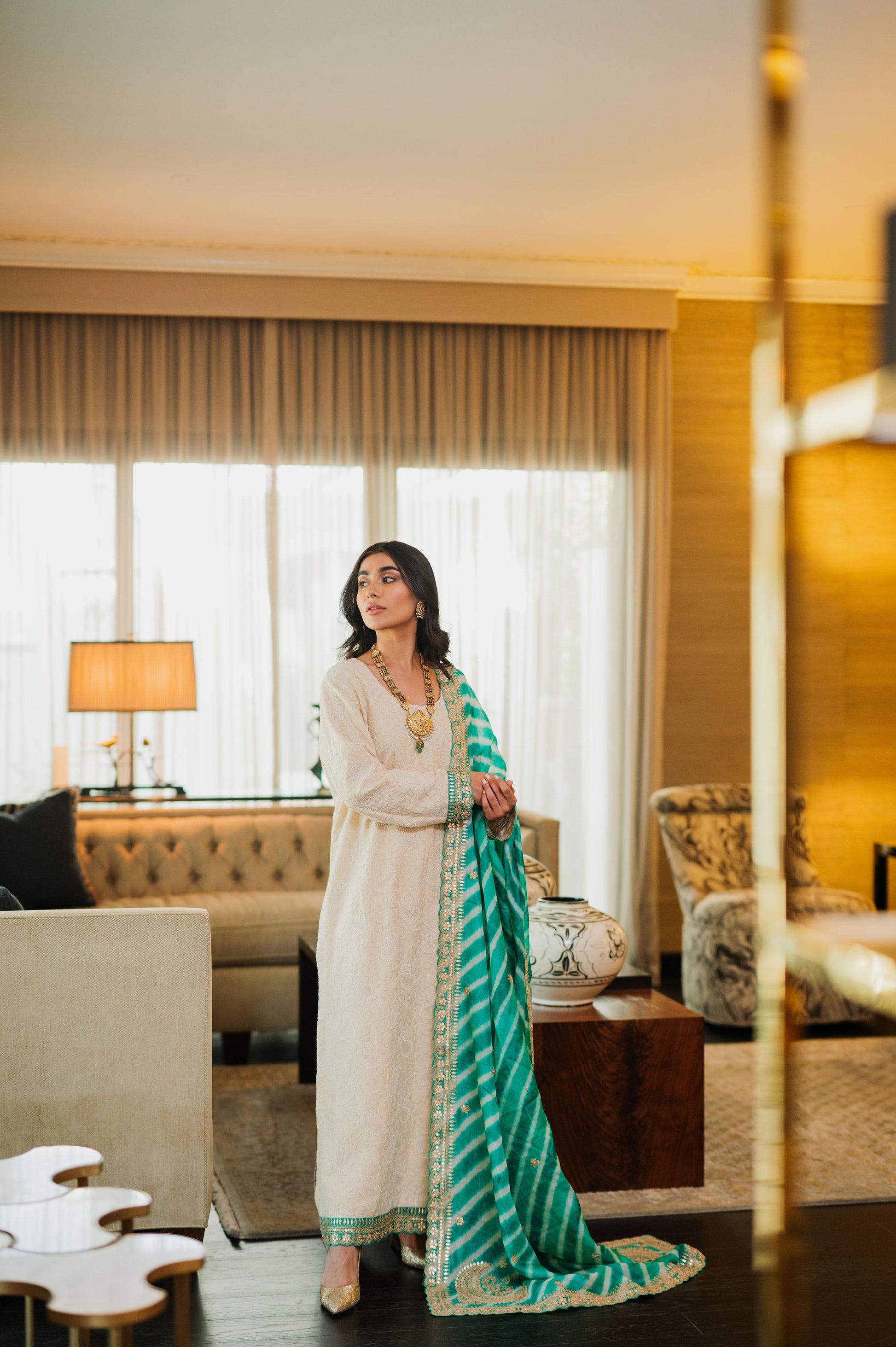 Ivory Chikankari Silk Suit