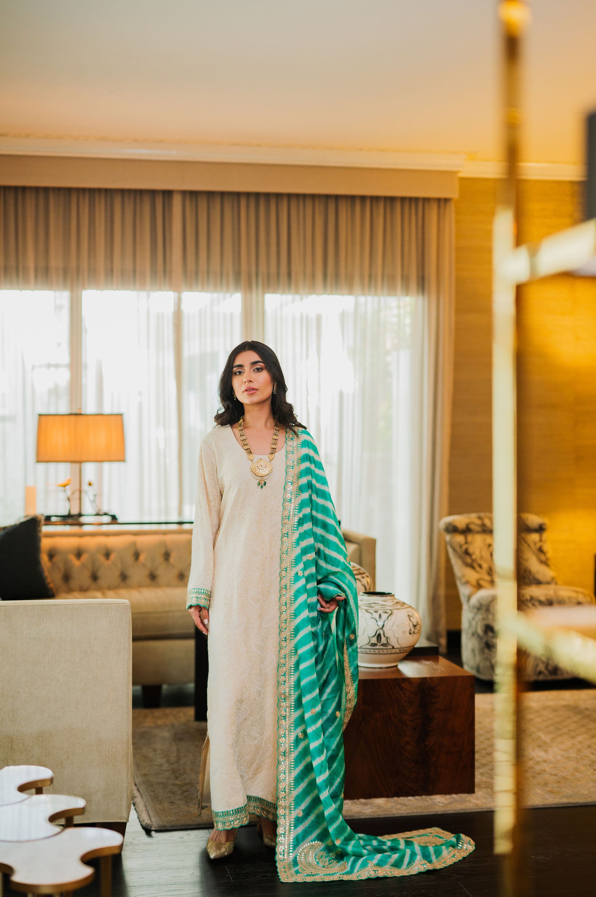 Ivory Chikankari Silk Suit