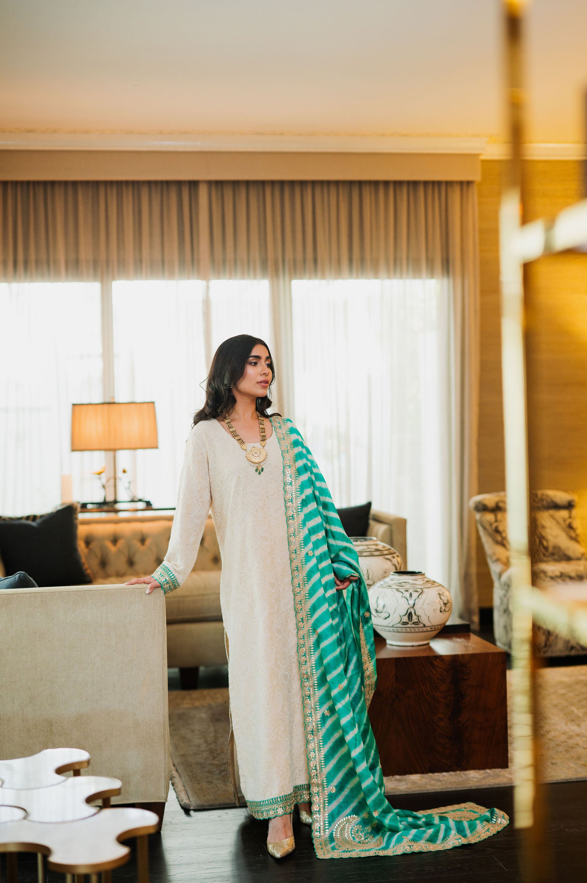 Ivory Chikankari Silk Suit