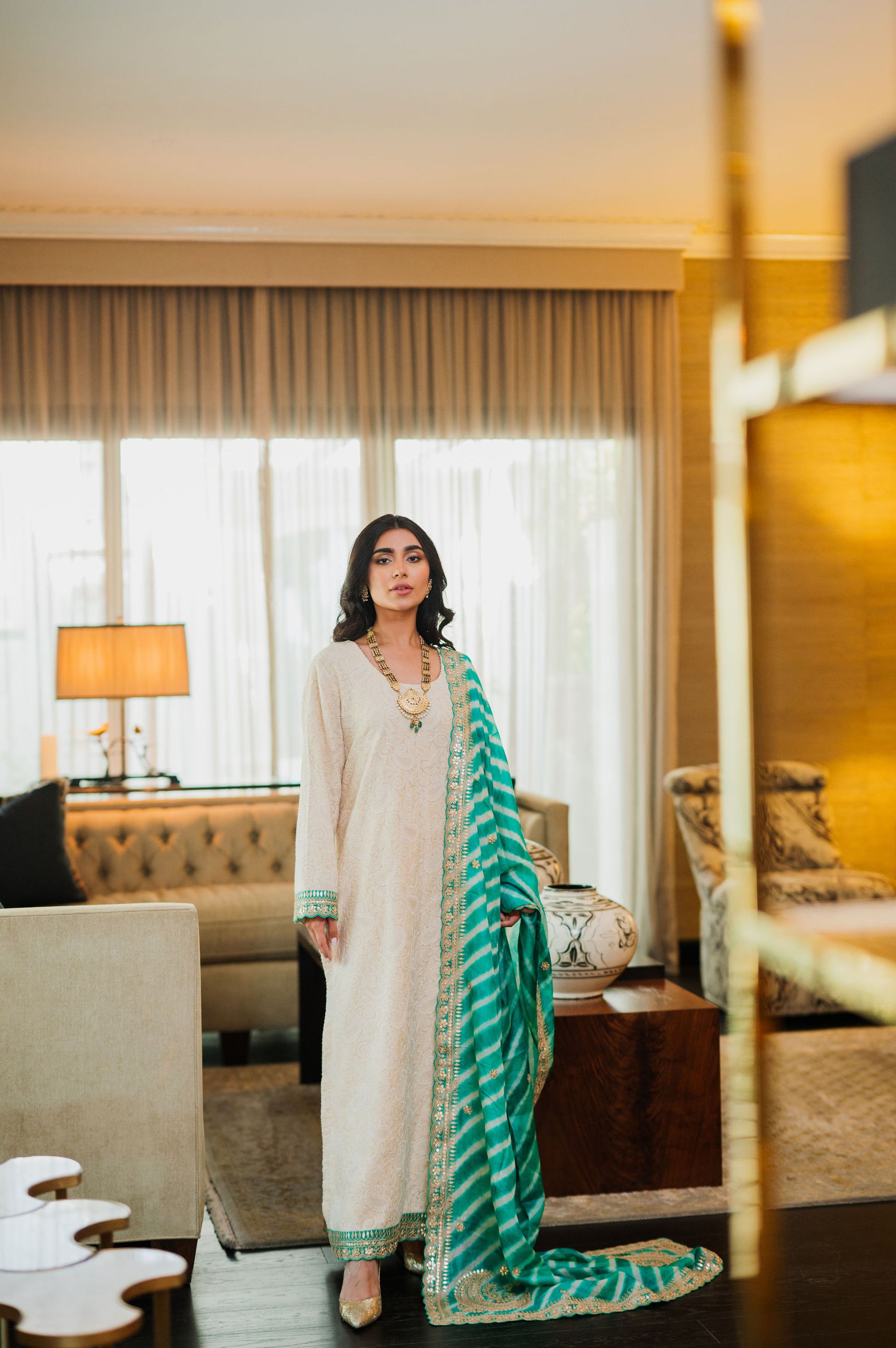 Ivory Chikankari Silk Suit
