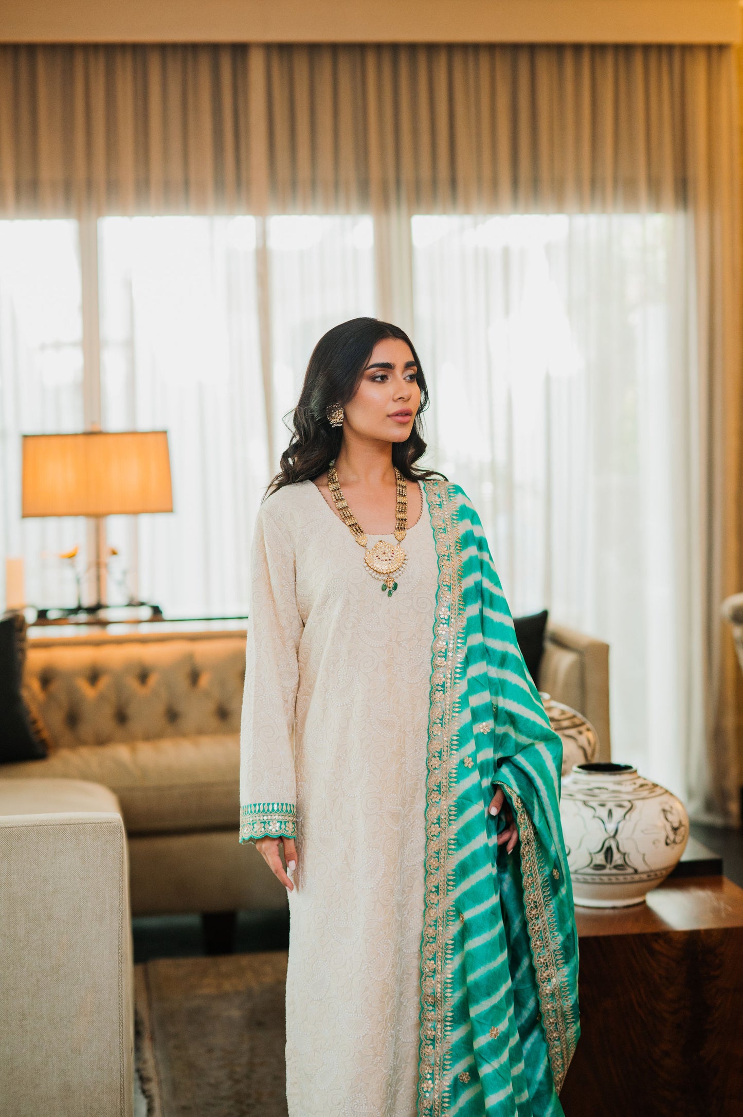 Ivory Chikankari Silk Suit
