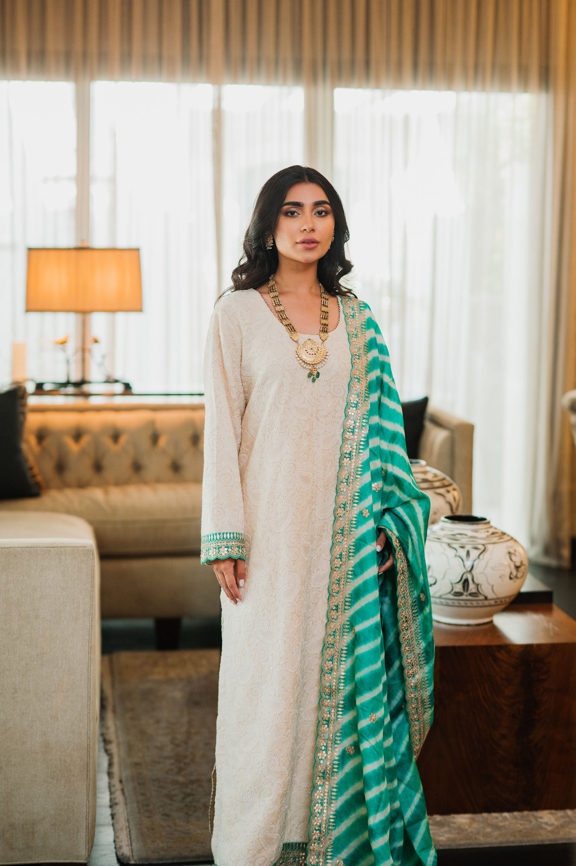 Ivory Chikankari Silk Suit