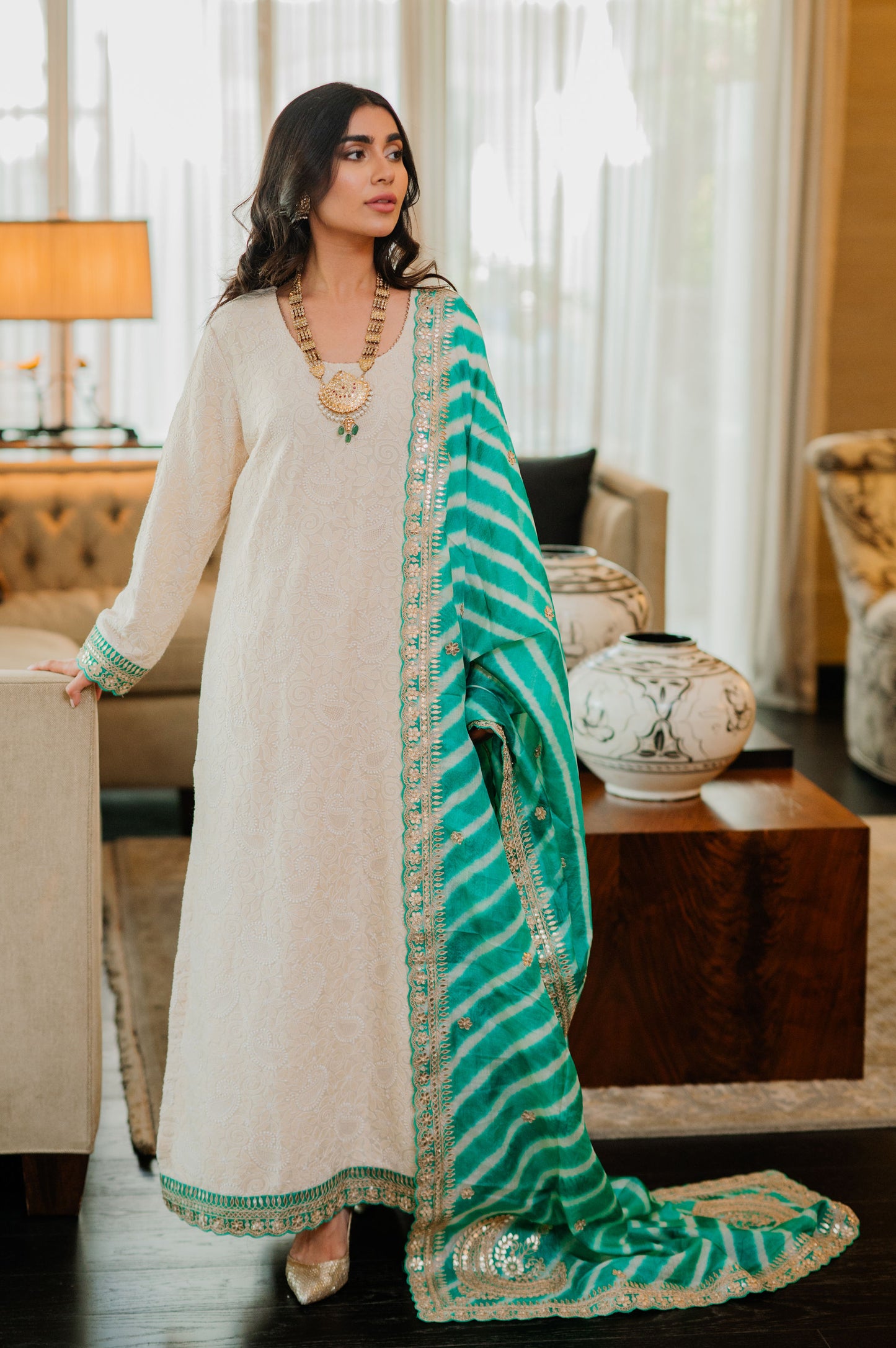 Ivory Chikankari Silk Suit