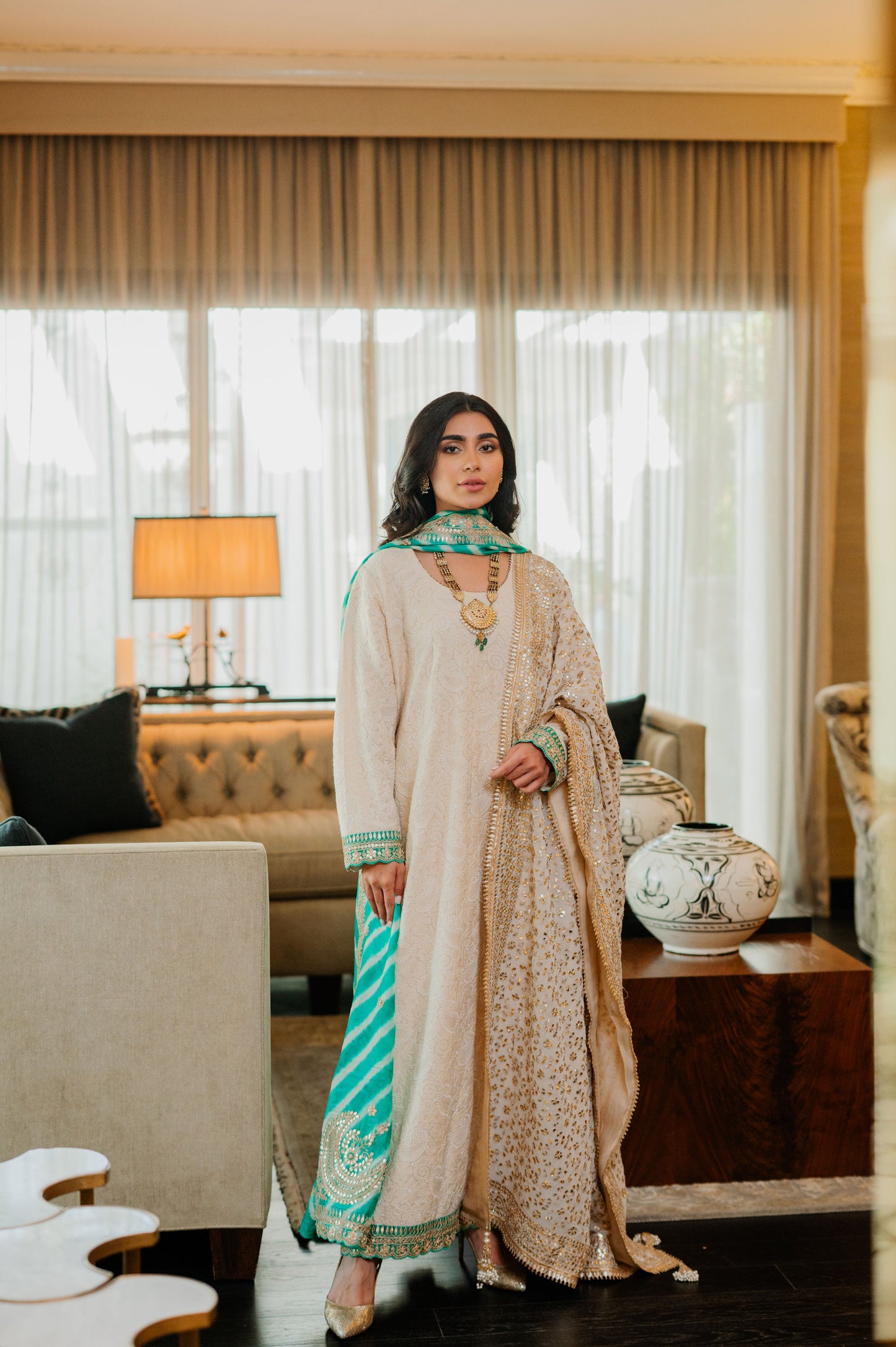 Ivory Chikankari Silk Suit