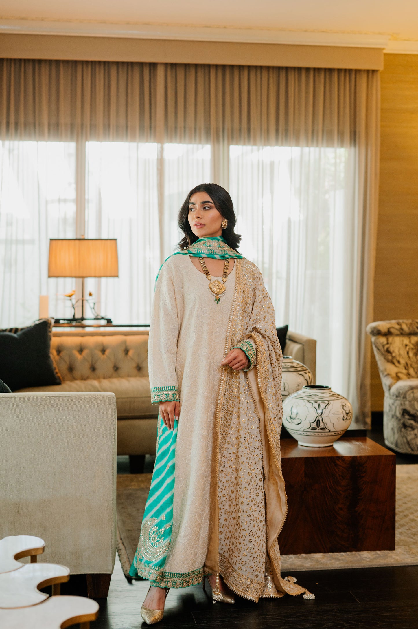 Ivory Chikankari Silk Suit