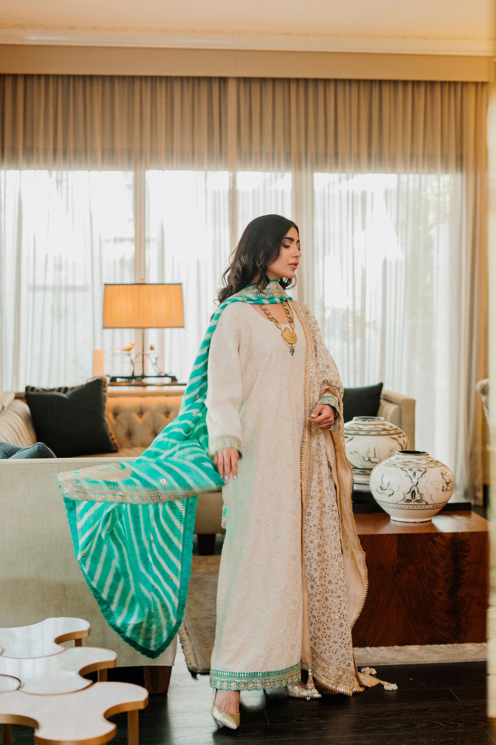 Ivory Chikankari Silk Suit