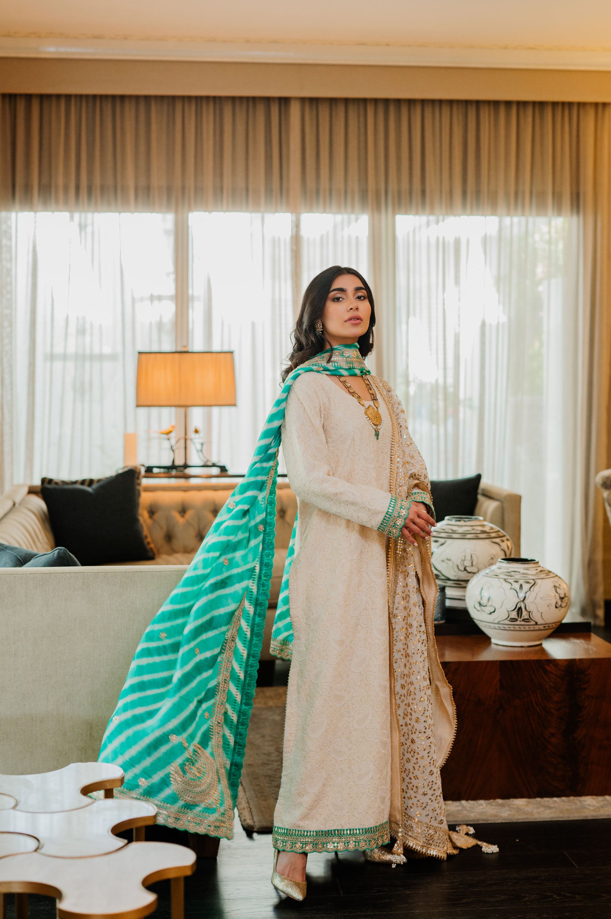 Ivory Chikankari Silk Suit