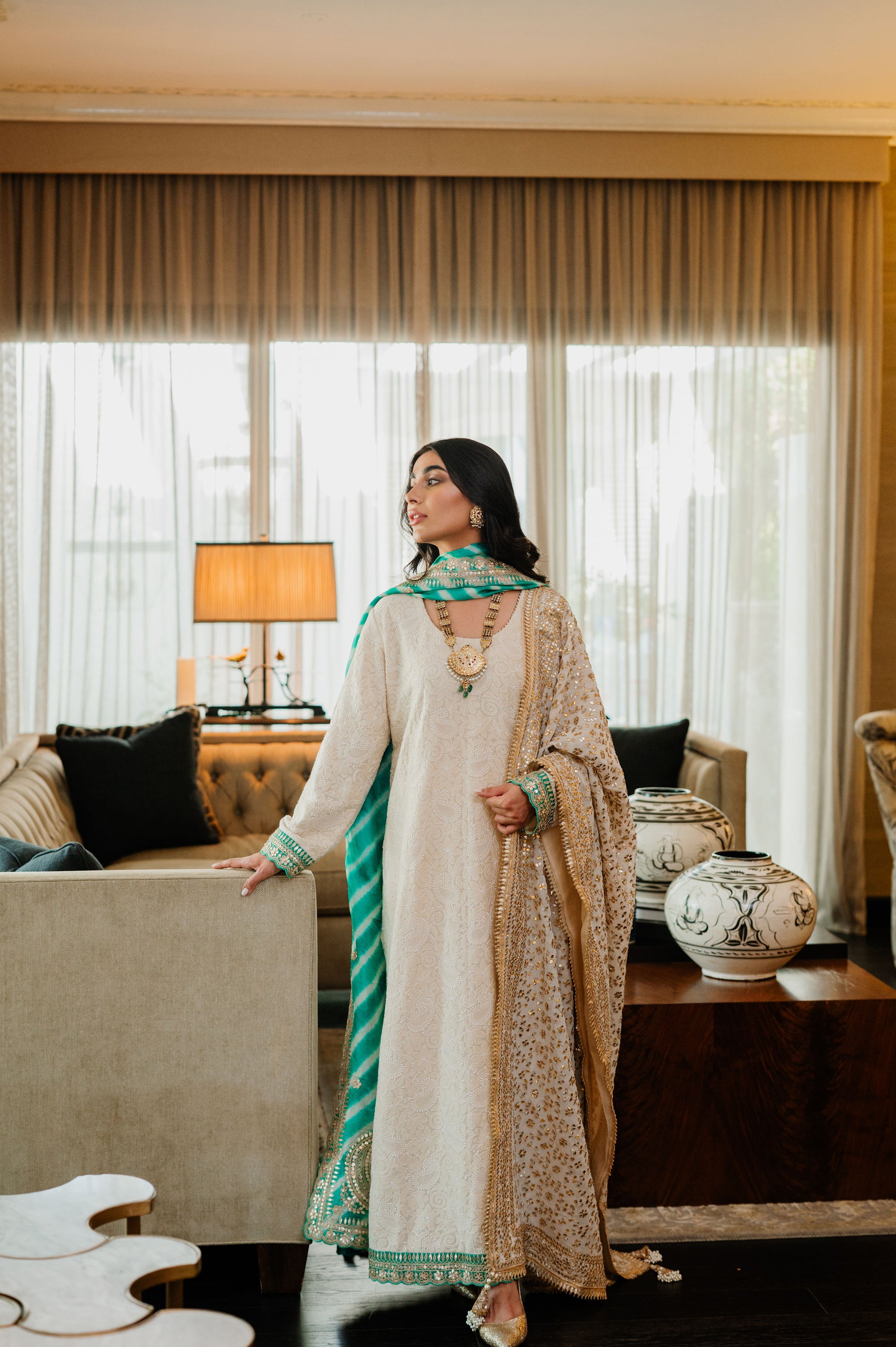 Ivory Chikankari Silk Suit