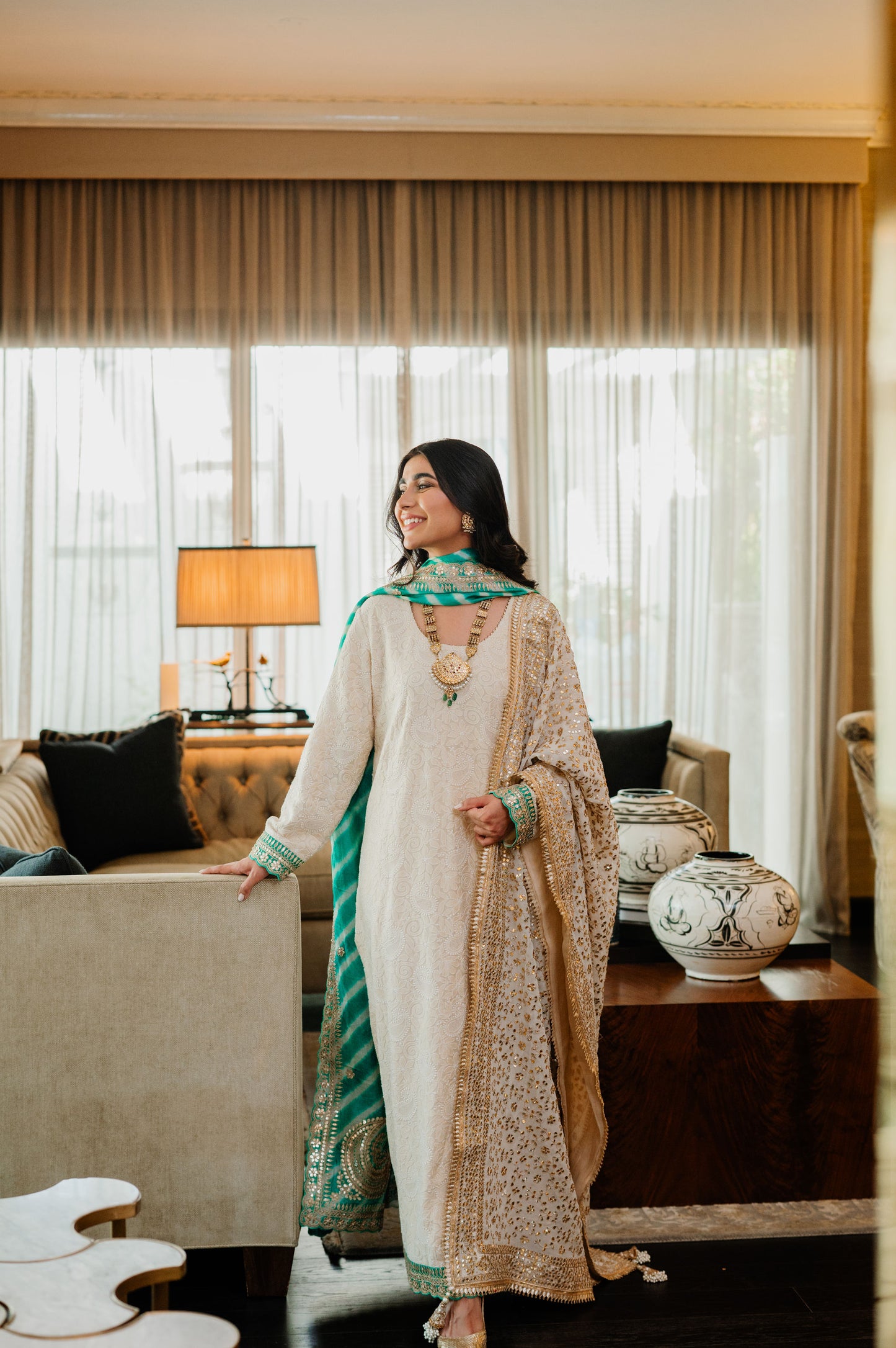 Ivory Chikankari Silk Suit