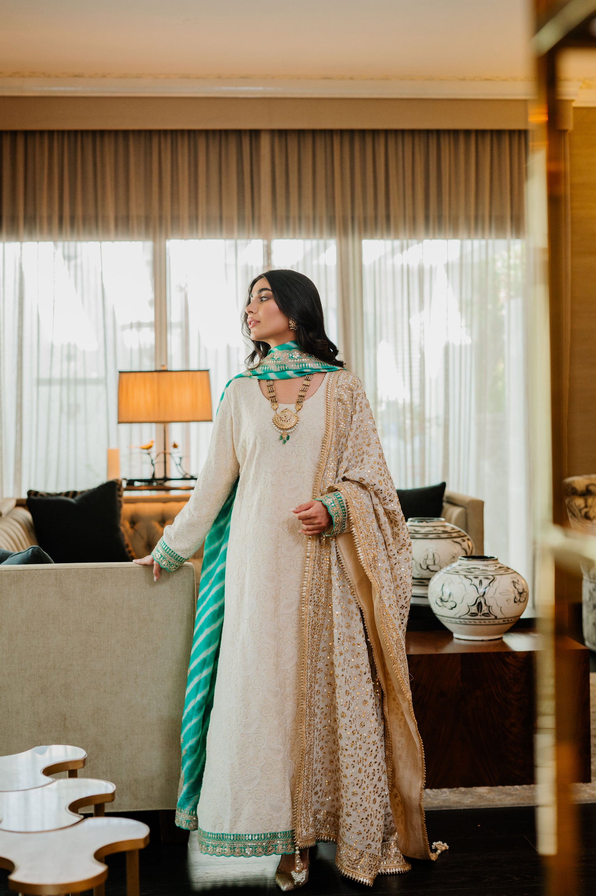 Ivory Chikankari Silk Suit
