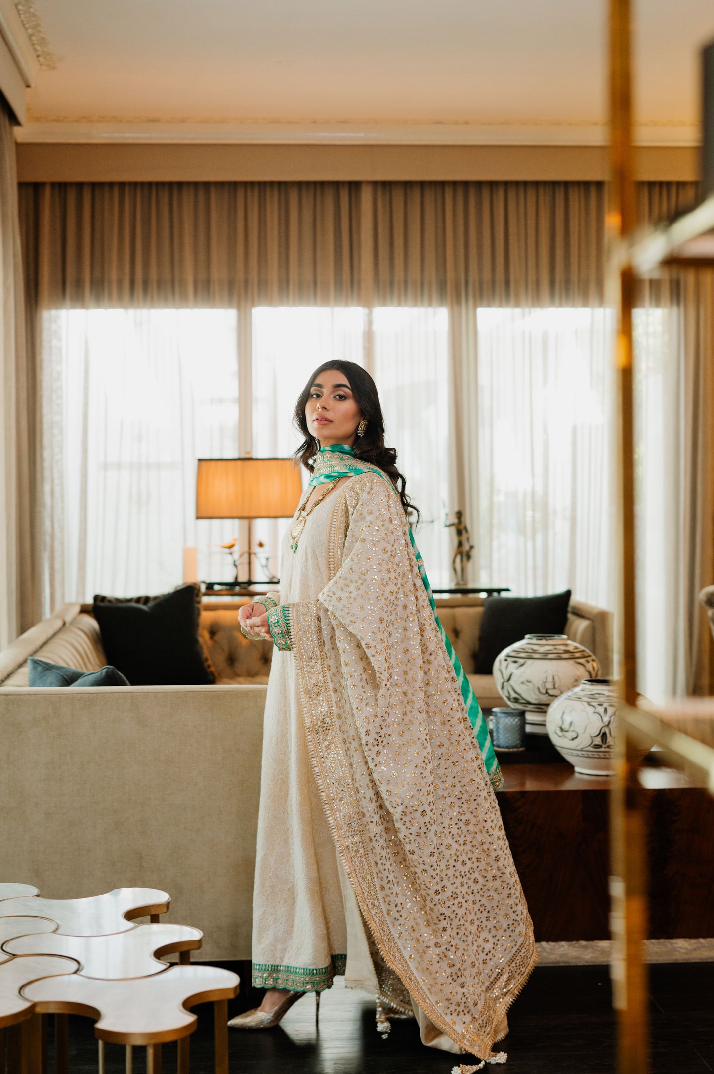 Ivory Chikankari Silk Suit