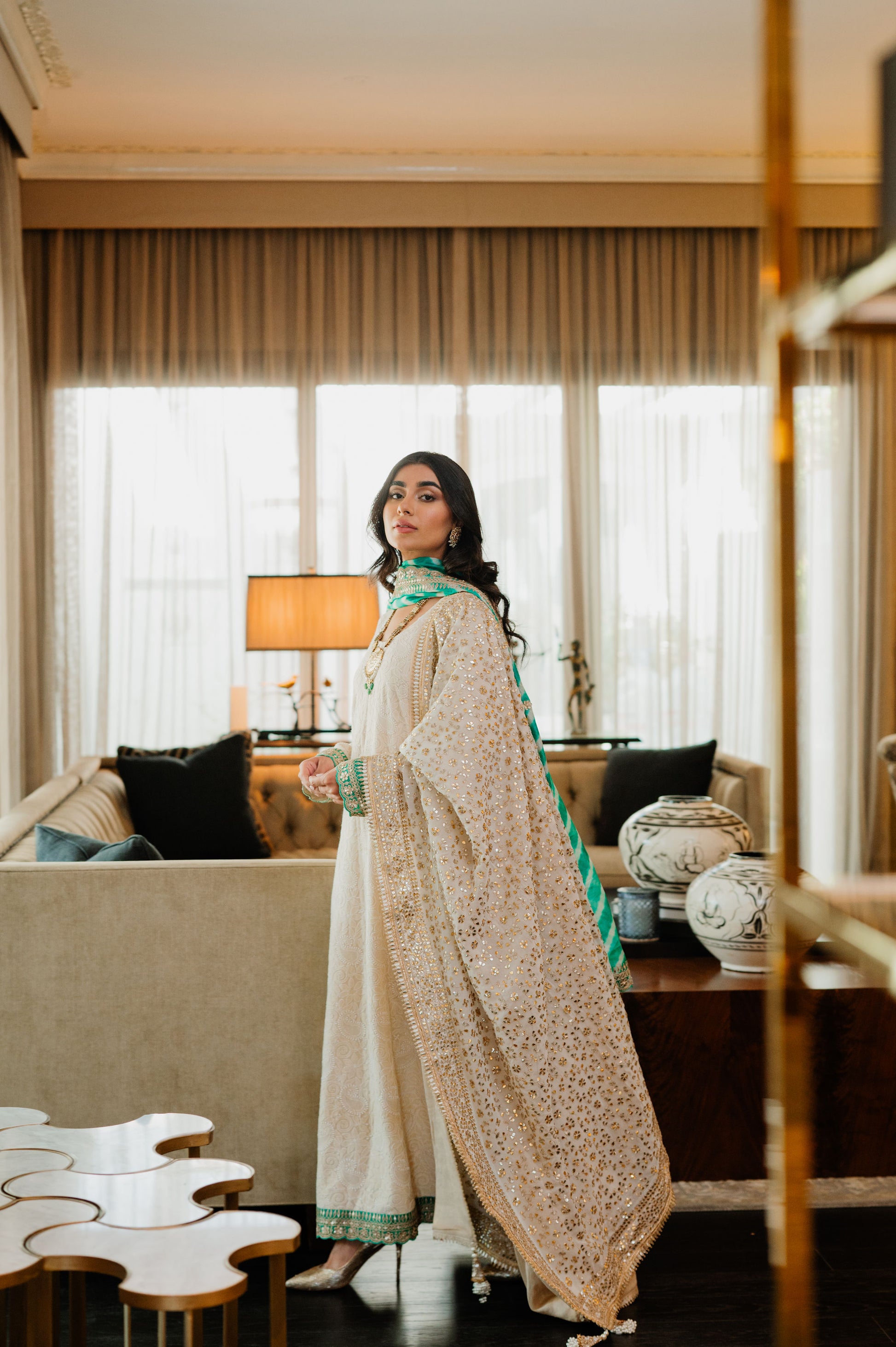 Ivory Chikankari Silk Suit