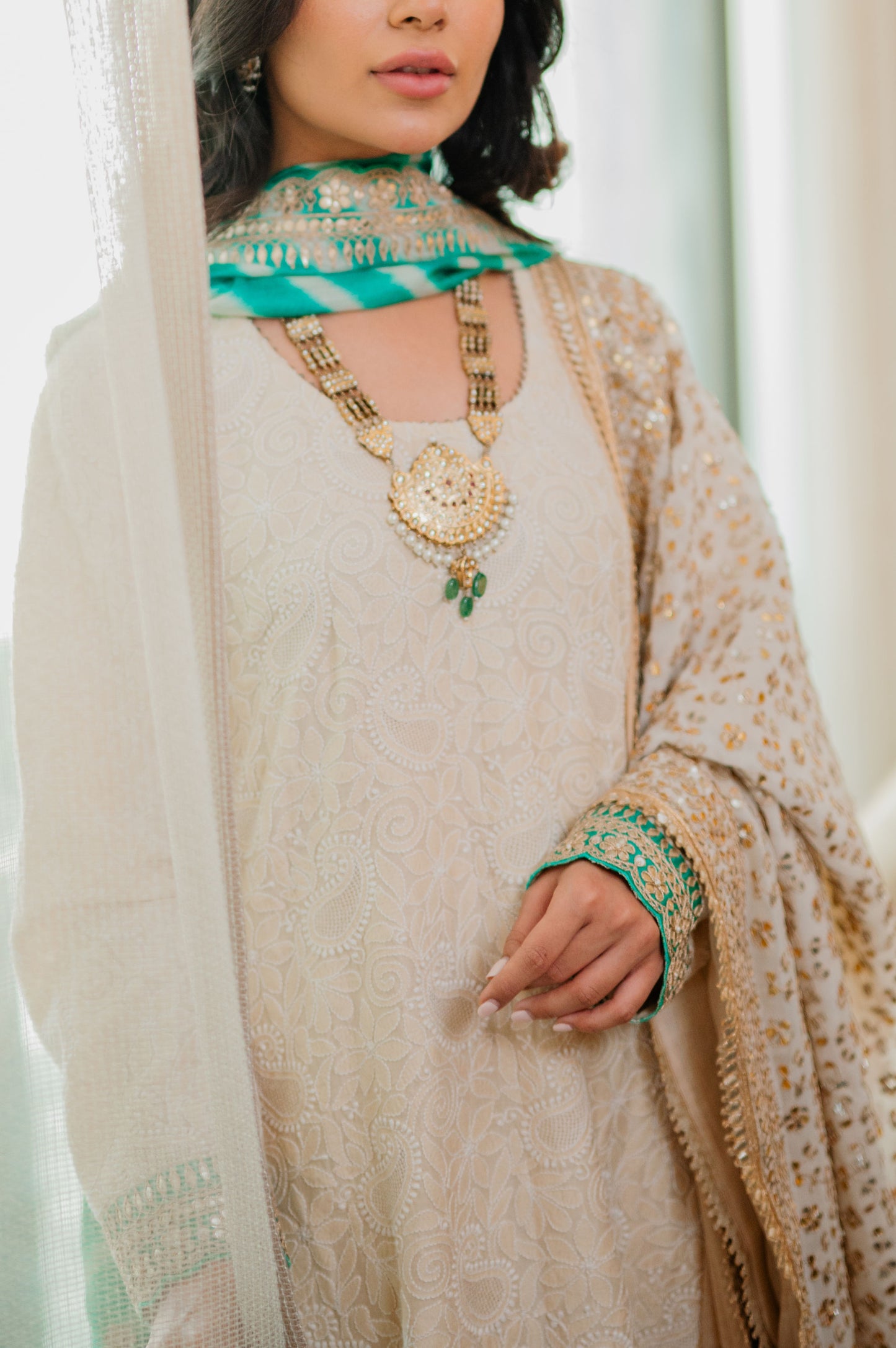 Ivory Chikankari Silk Suit