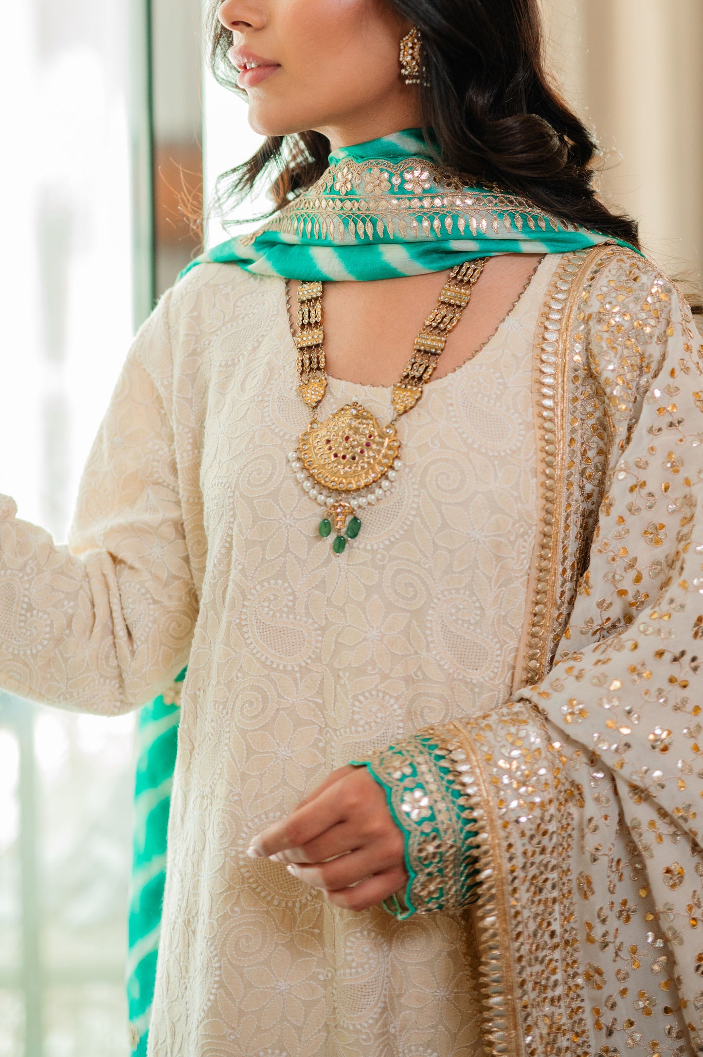 Ivory Chikankari Silk Suit