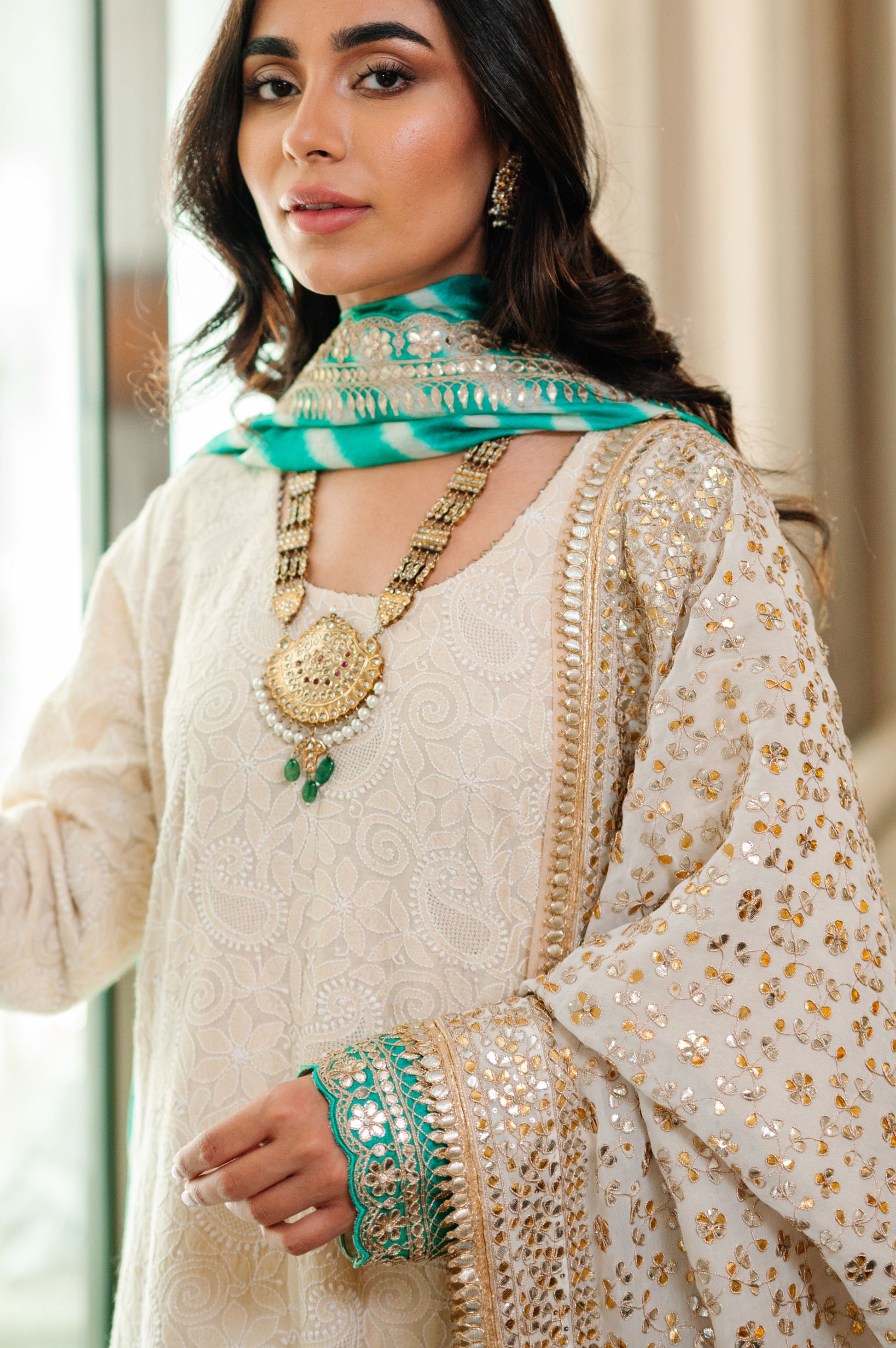 Ivory Chikankari Silk Suit