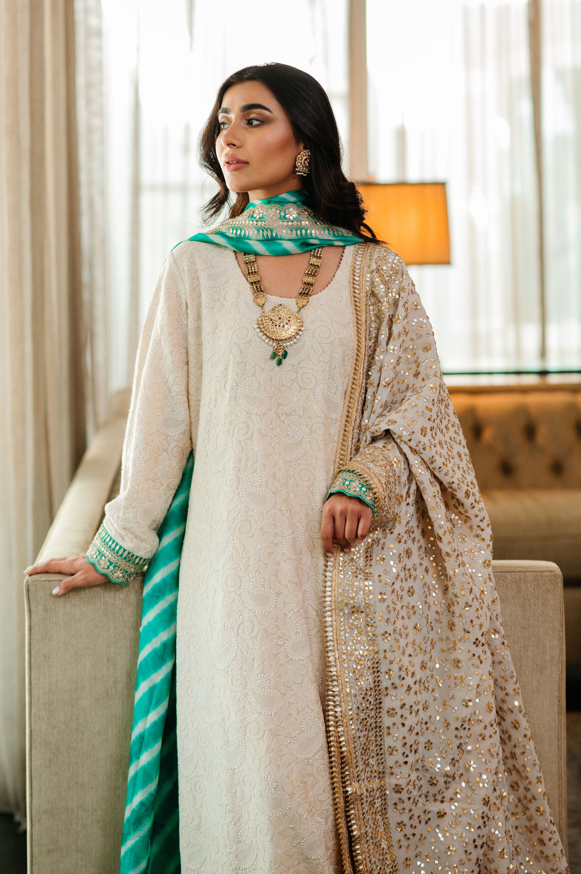 Ivory Chikankari Silk Suit