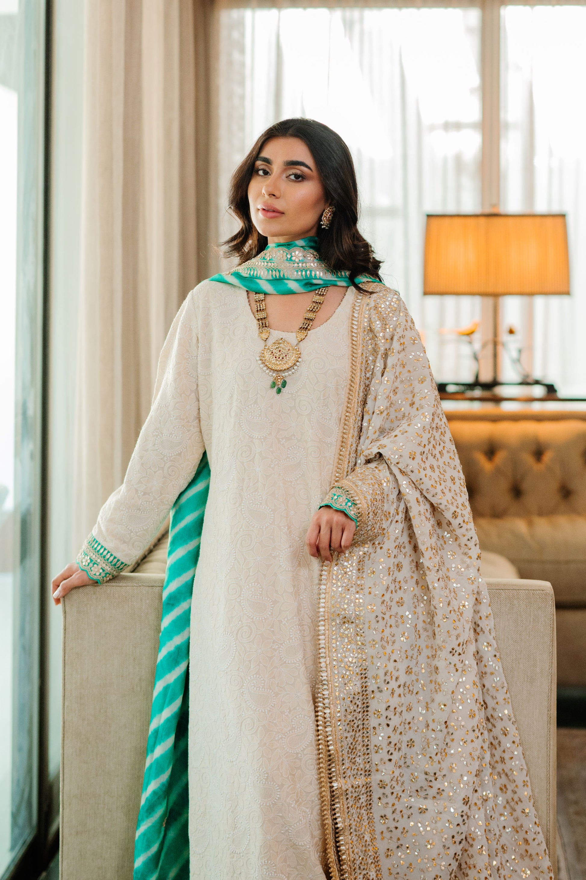 Ivory Chikankari Silk Suit