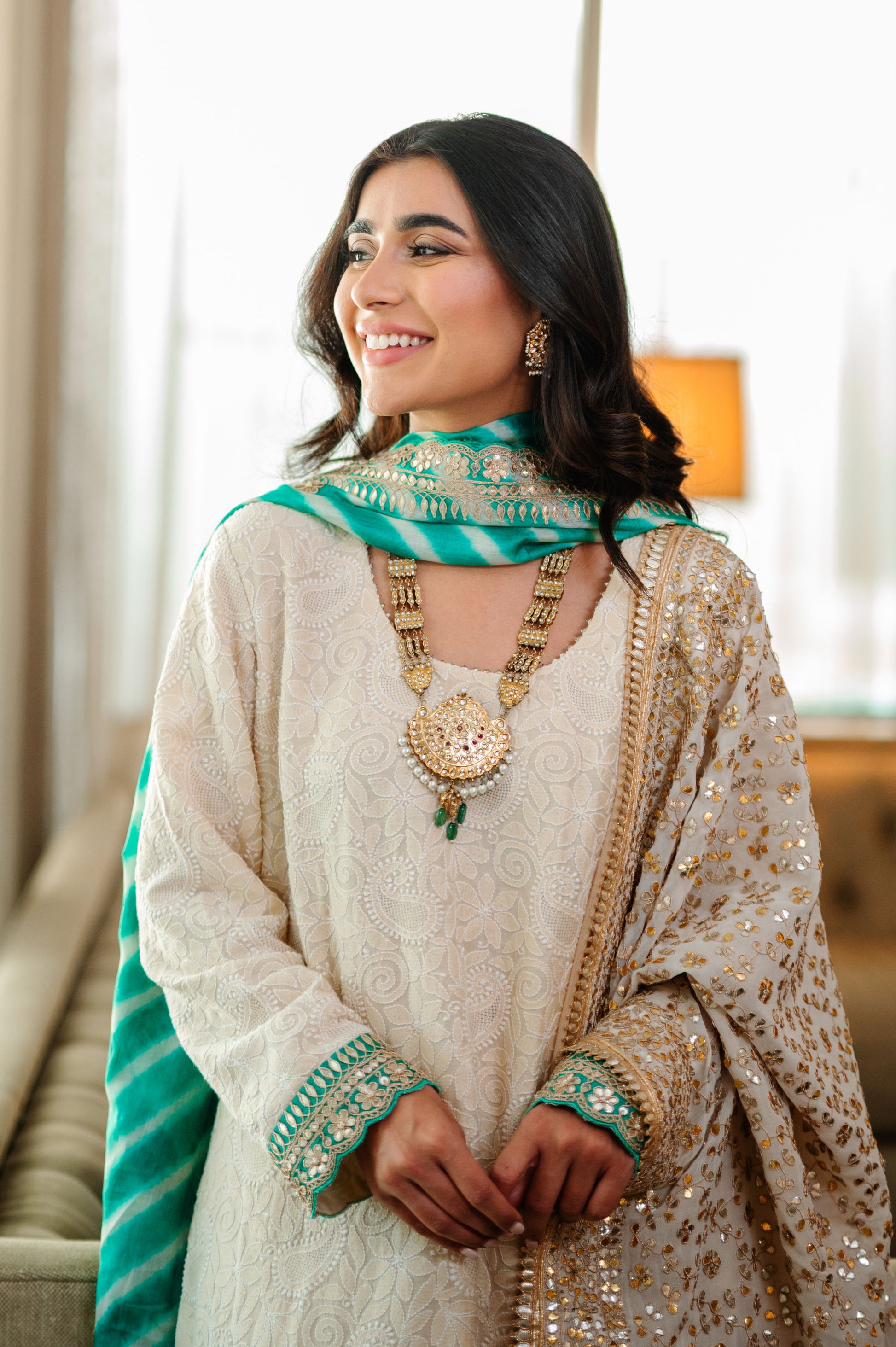 Ivory Chikankari Silk Suit