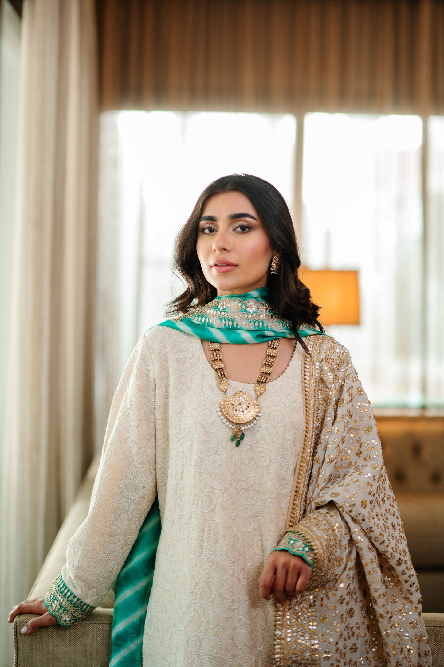 Ivory Chikankari Silk Suit
