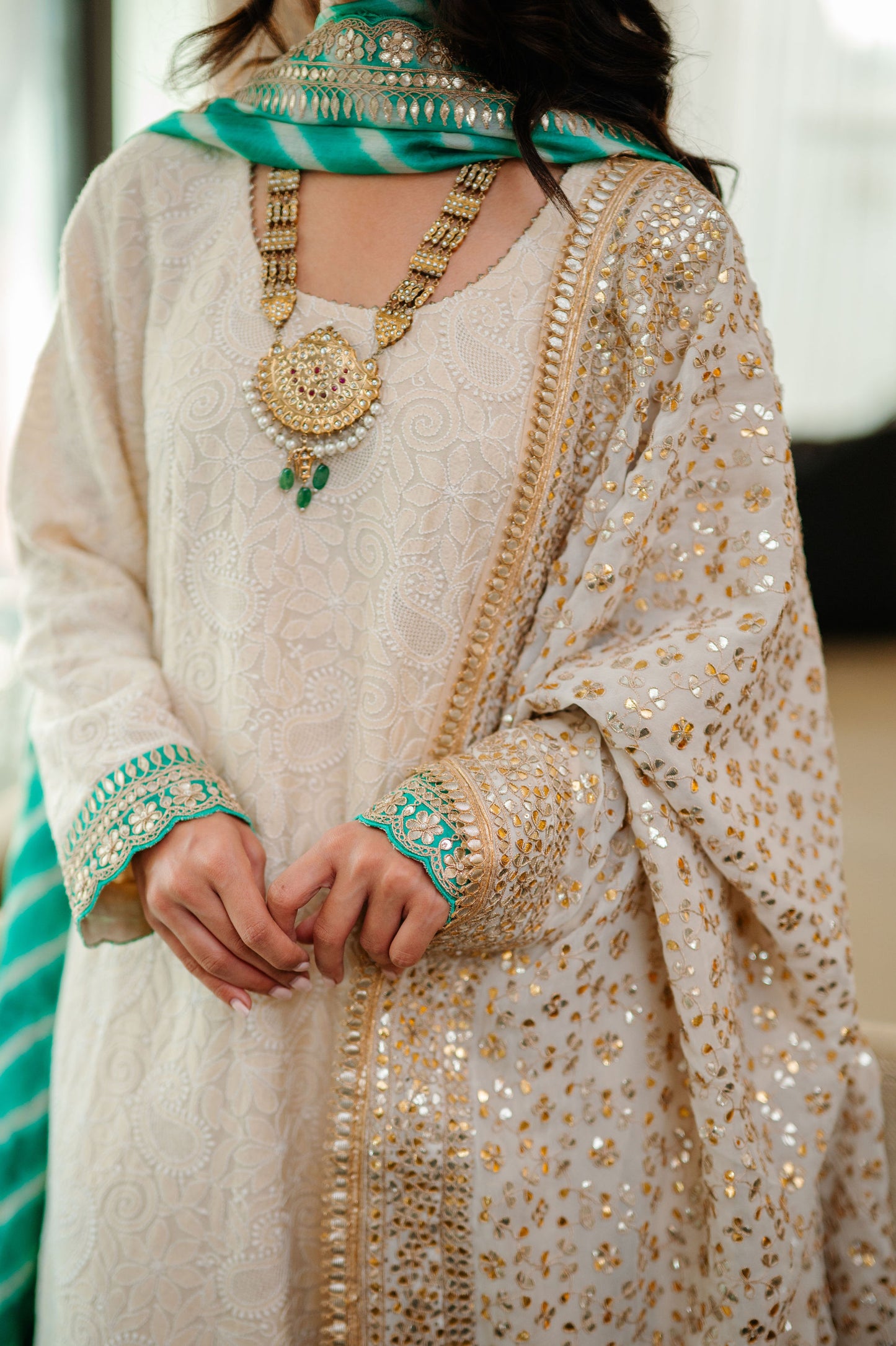 Ivory Chikankari Silk Suit