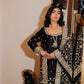 Black Chanderi Silk Kaamdani & Zari Embroidered 3 Piece Suit
