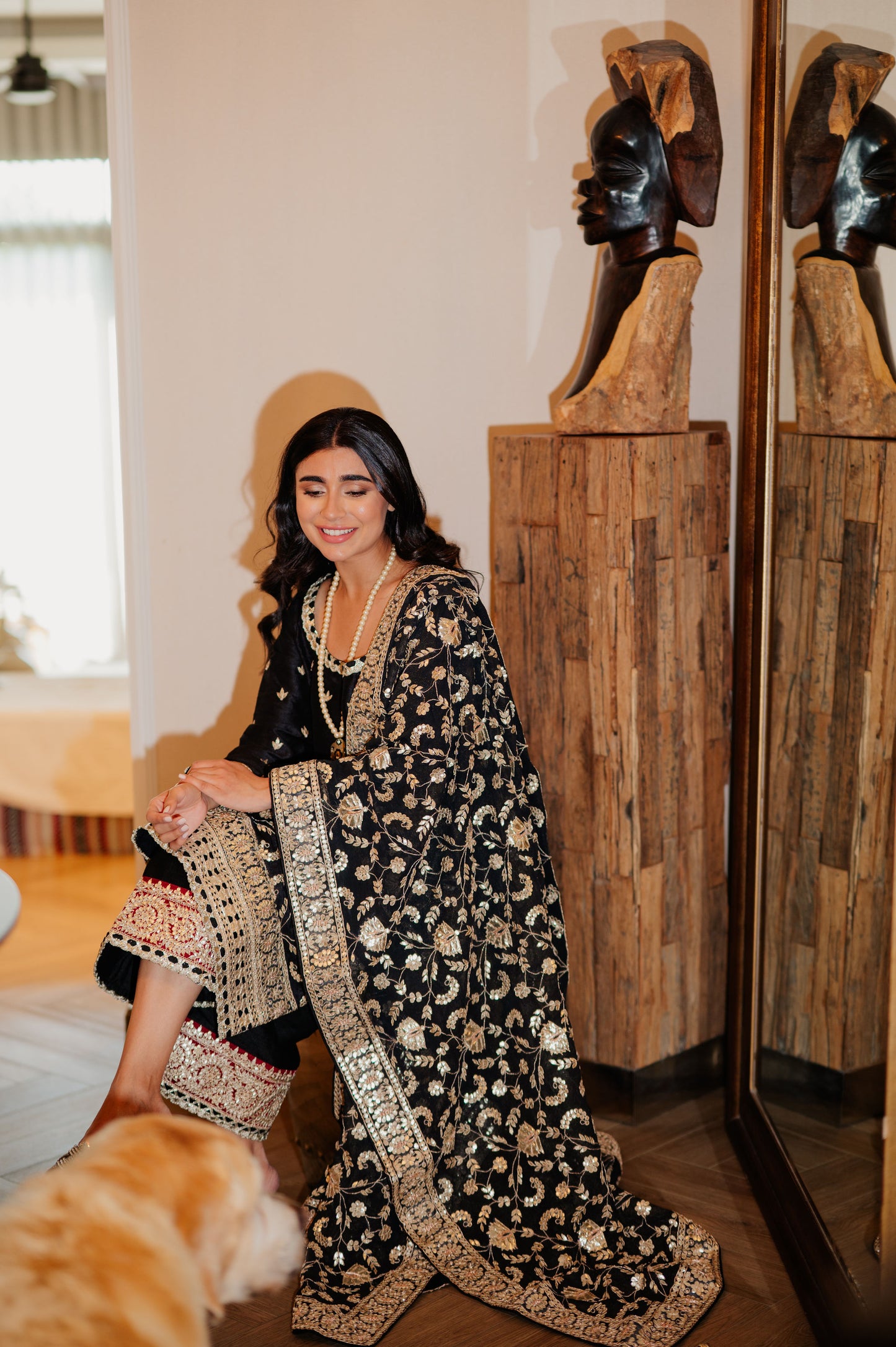 Black Chanderi Silk Kaamdani & Zari Embroidered 3 Piece Suit